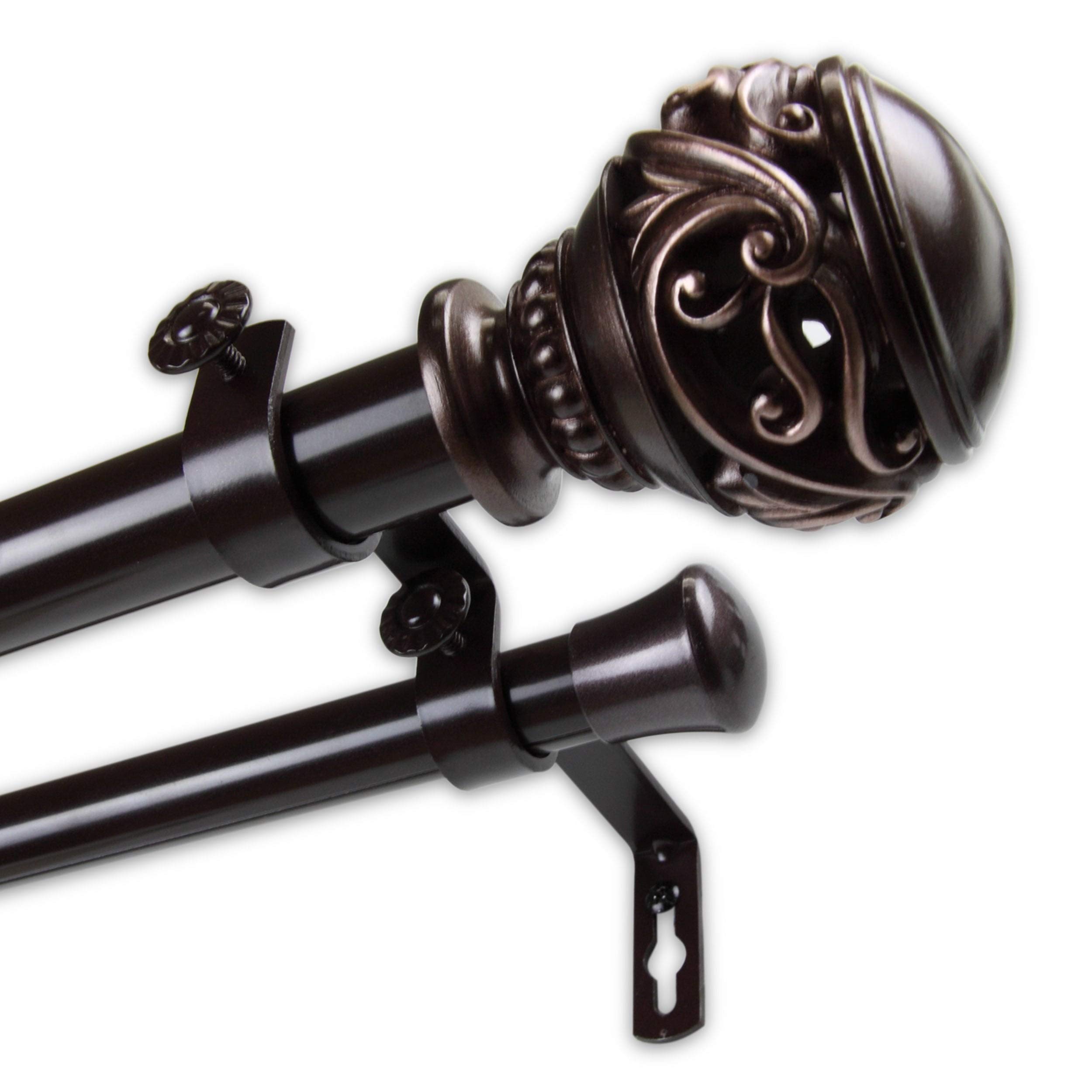 Leah 1-Inch Diameter Adjustable Double Curtain Rod - Black (120 to 170 Inches) - Perfect for Wide Windows, French Doors & Bay Windows
