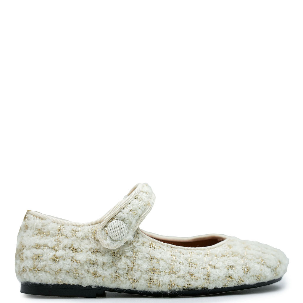 Papanatas Cream Tweed Mary Jane Shoes for Women - Comfortable & Stylish Flats - Perfect for Work, Office, and Casual Outfits