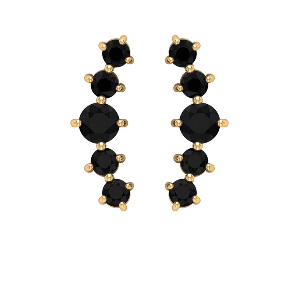 1/2 CT Black Onyx Earrings - Gold Ear Cuff Crawler Earrings for Women | Elegant Gothic Jewelry for Parties, Weddings & Night Out