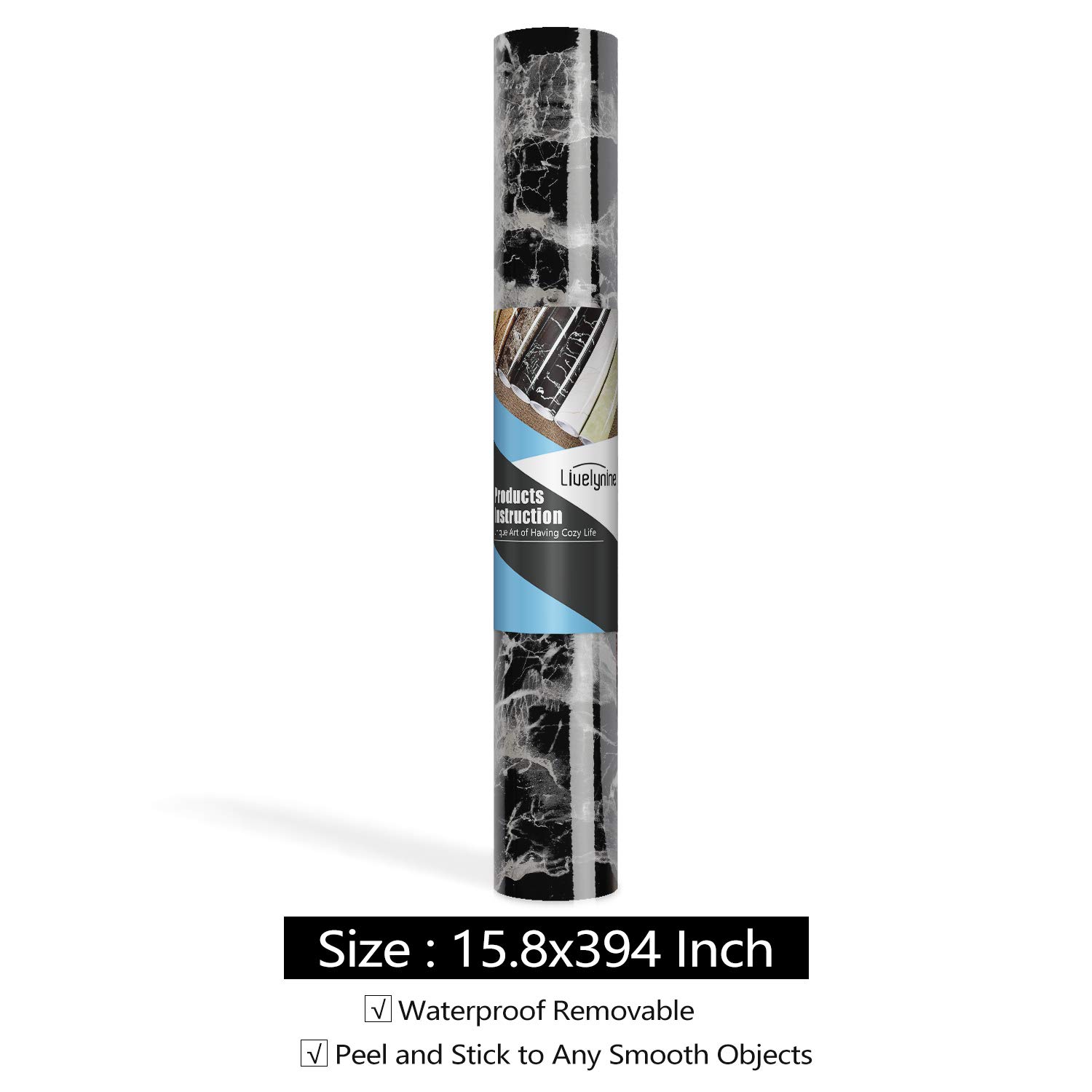 Livelynine 15.8x394 Inch Black Marble Contact Paper - Peel and Stick Waterproof Vinyl Wrap for Countertops, Kitchen Cabinets, Tables & Desks | Self-Adhesive Cover for Home & Office Renovation | Easy DIY Upgrade for Countertop Protection & Stylish Décor