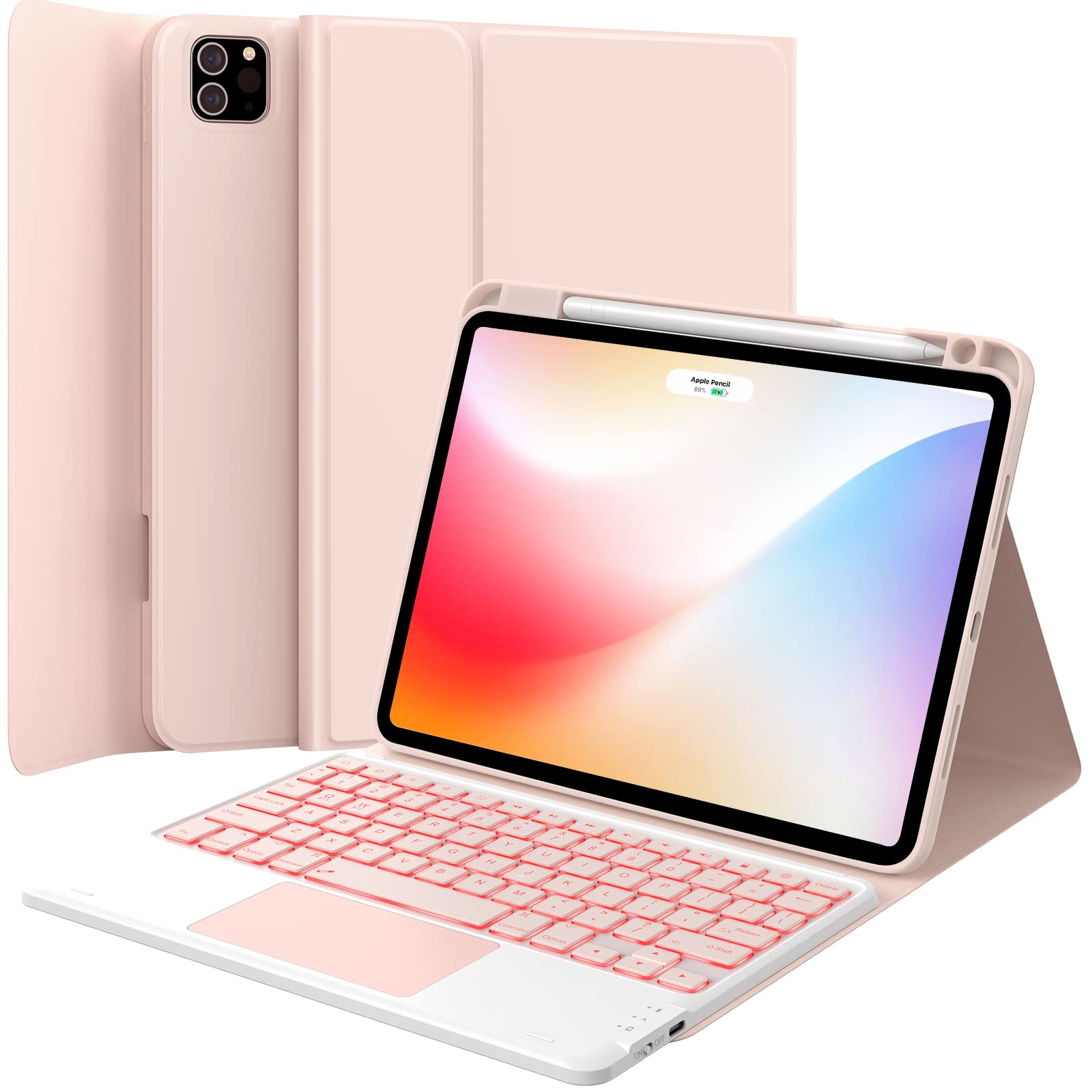 GreenLaw Stain Resistant Keyboard Case for iPad Air 11 inch (M2) - 7-Color Backlit, Smart Trackpad, Waterproof Cover, Rechargeable Keyboard Compatible with iPad Pro 11