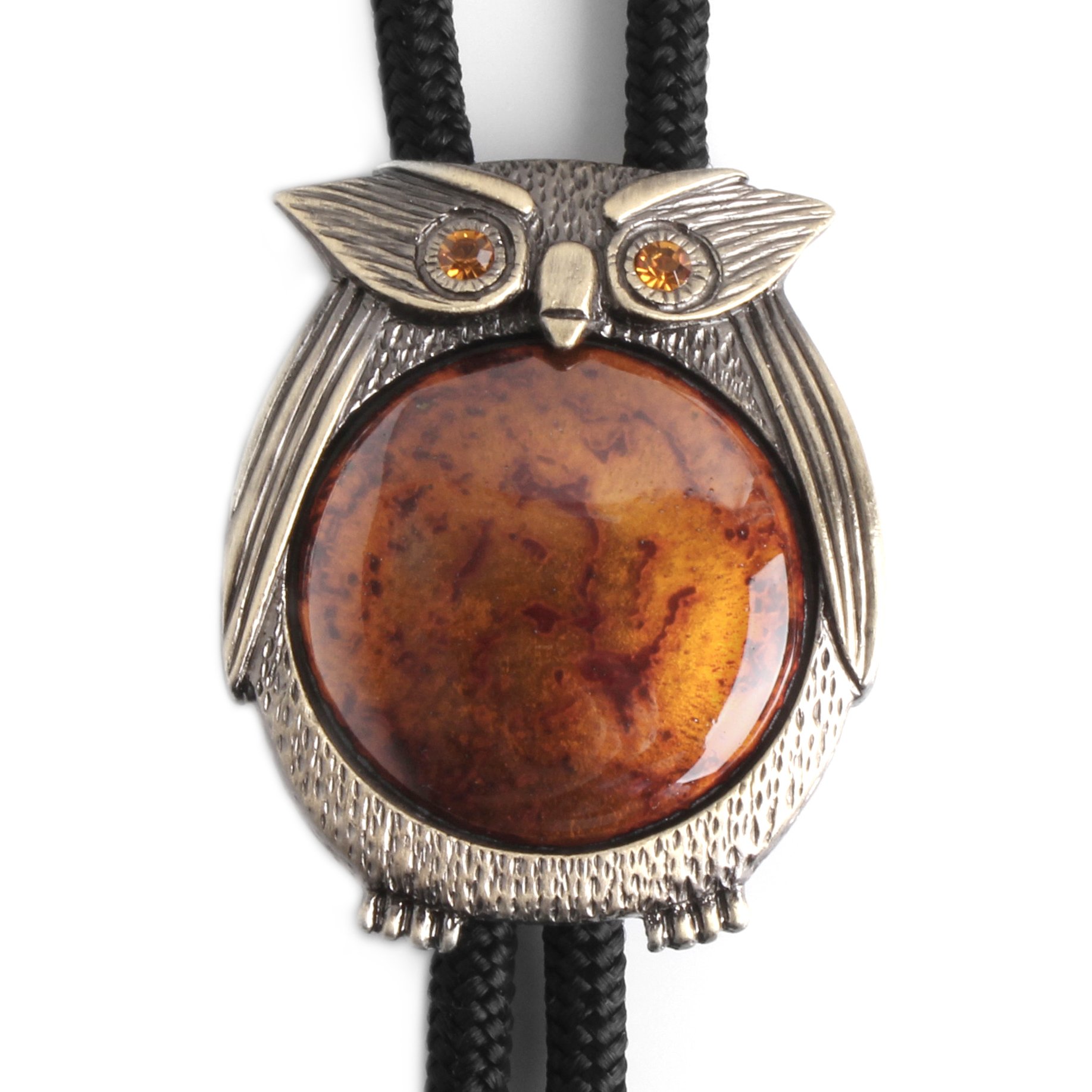 Bolo Tie Cloisonne OWL II Collection - Classic String Edition in Amber | Western Style Neckwear for Men, Vintage Accessory for Cowboy, Rodeo, and Western Fashion Enthusiasts