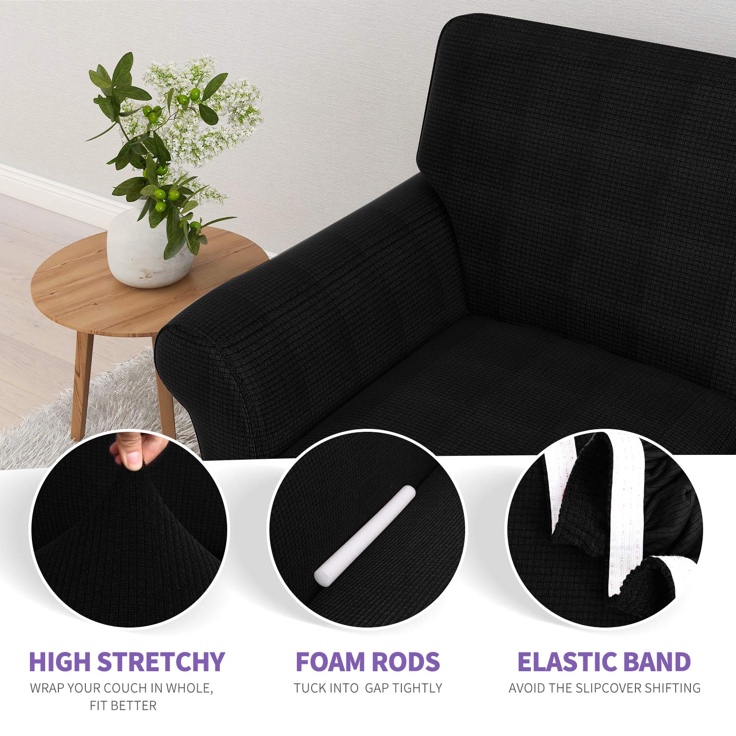 ZNSAYOTX Stretchable Spandex Armchair Slipcover - Pet-Friendly Living Room Furniture Protector for Sofa & Recliners (Black) - Perfect for Home, Office & Pet Owners