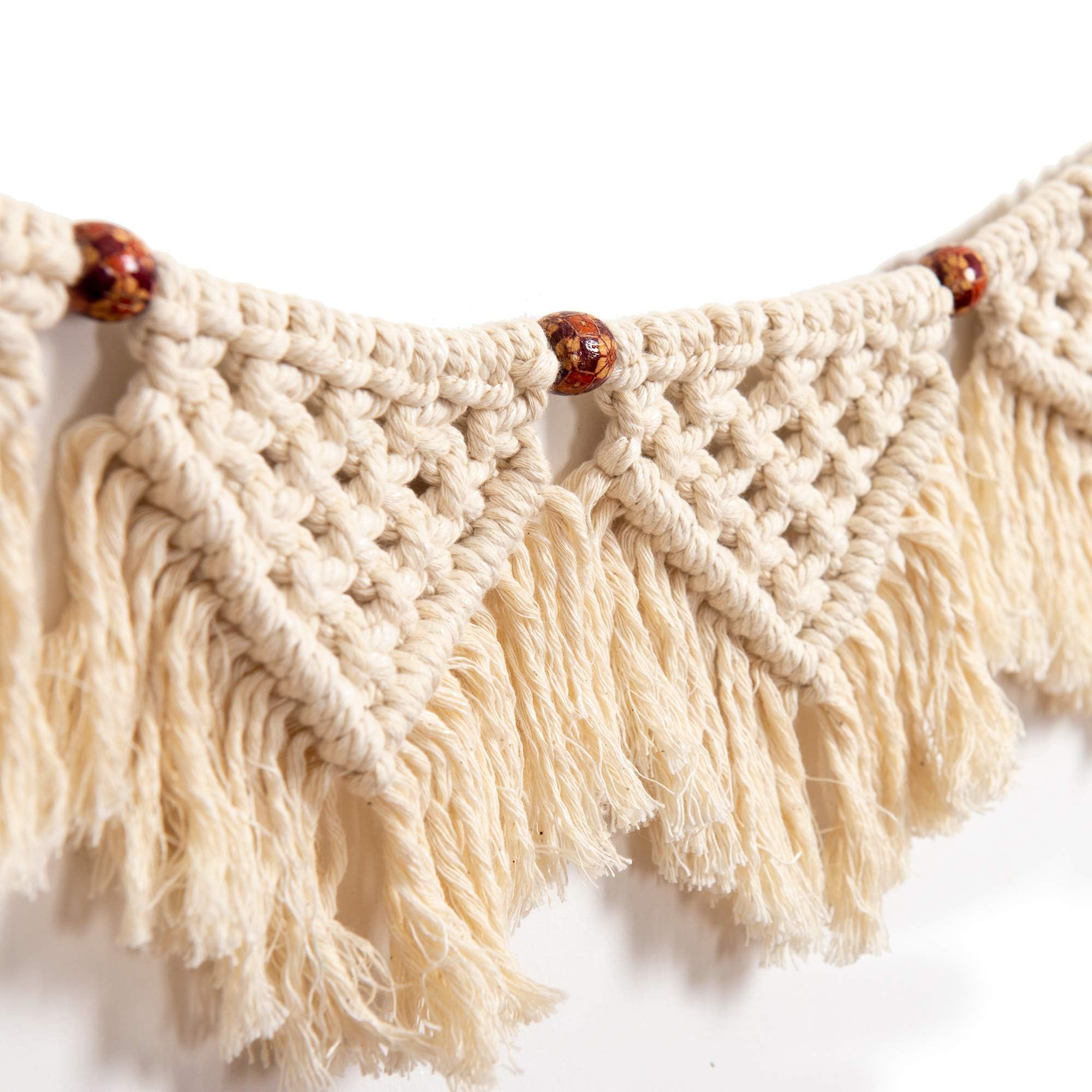 Handmade Boho Tassel Wall Hanging - Cotton Crochet Macrame Decor with Fringe Panels (7-Flag) for Bedroom, Bathroom, Office & Classroom - Boho Chic Home Decor & Party Garland Banner