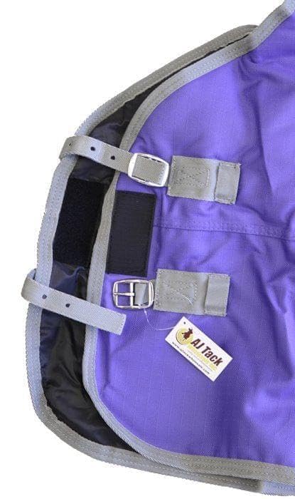 1200D Waterproof Heavyweight Winter Horse Blanket with Hood - 400g Insulated Turnout Rug with Fleece Collar, Shoulder Gussets & Tail Flap - Purple 80