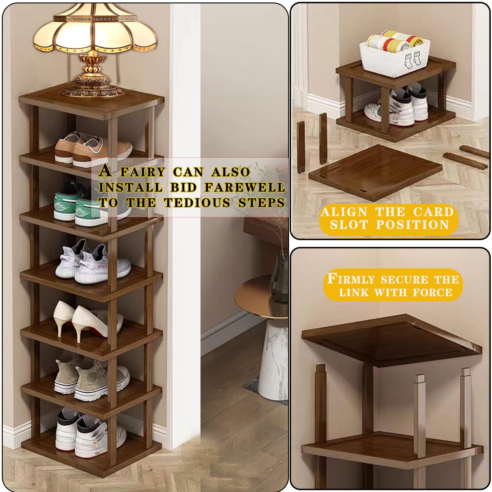 12-Tier Vertical Bamboo Shoe Rack Organizer - Space Saving Narrow Shoe Shelf for Entryway, Closet & Corner | Stackable DIY Shoe Storage for Small Spaces | Perfect for Apartments, Dorm Rooms & Tight Spaces