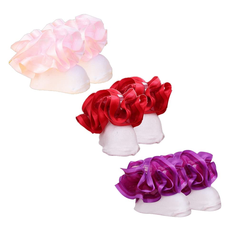 3 Pairs 3D Ruffled Lace Cotton Socks for Girls - Cute Double Layer Princess Dress Socks | Perfect for School, Parties & Special Occasions