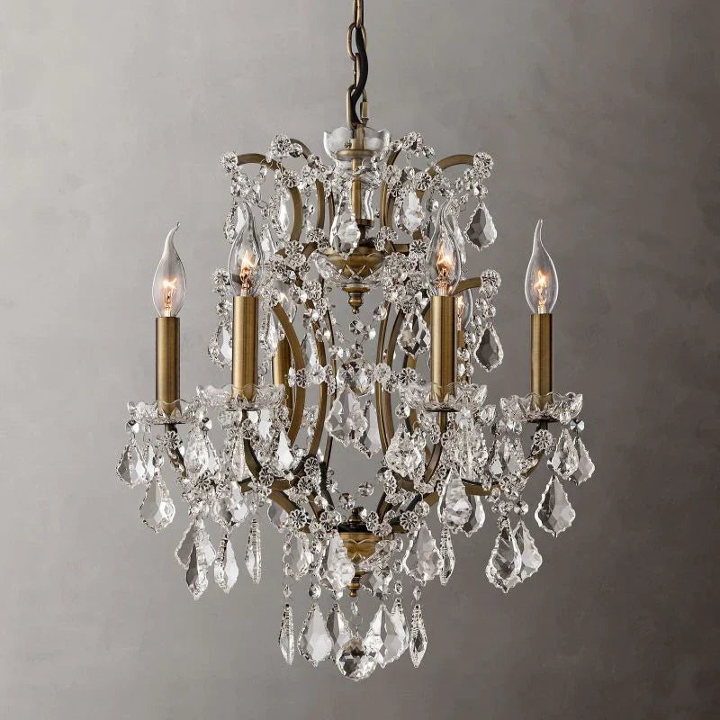 19th Century Rococo Style Iron & Crystal Round Chandelier - 18 Inch Antique Lighting Fixture for Dining Room, Foyer, or Luxury Home Decor