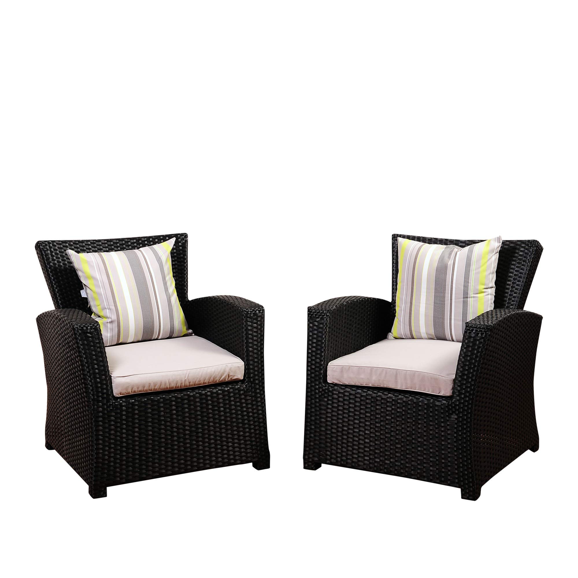 2-Piece Black Staffordshire Wicker Outdoor Patio Arm Chair Set with Gray Cushions - Perfect for Backyard, Garden, and Poolside Relaxation
