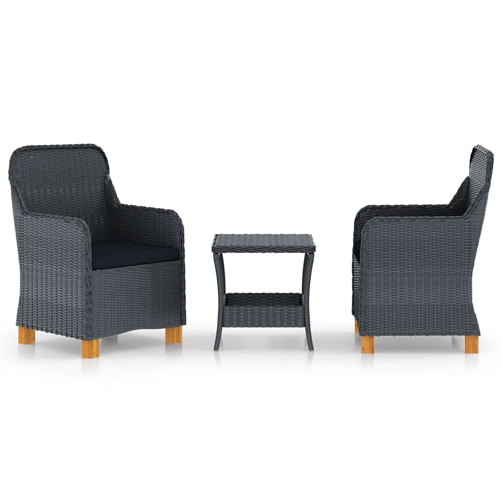 vidaXL 3-Piece Patio Furniture Set - Outdoor Sofa Chair with Coffee Table, Modern Poly Rattan Dark Gray Garden Armchair with Wood Legs | Perfect for Backyard, Deck, and Poolside Relaxation
