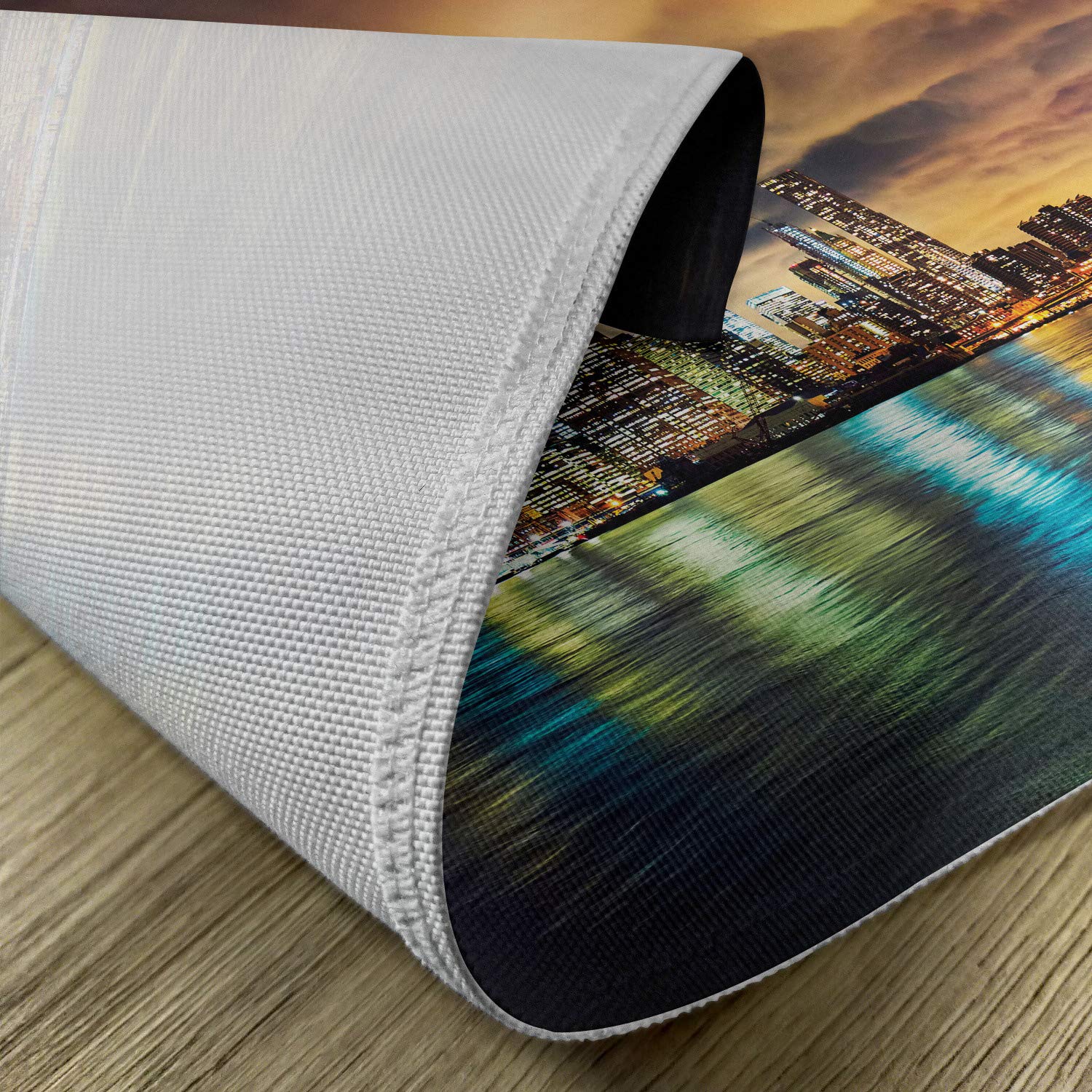 Lunarable NYC Place Mats Set of 4 - Manhattan Sunset Skyline with Dramatic Clouds & Dark Architecture - Washable Fabric Placemats for Dining Room & Kitchen Table Decor in Seal Brown Amber - Perfect for Dinner Parties & Home Decor