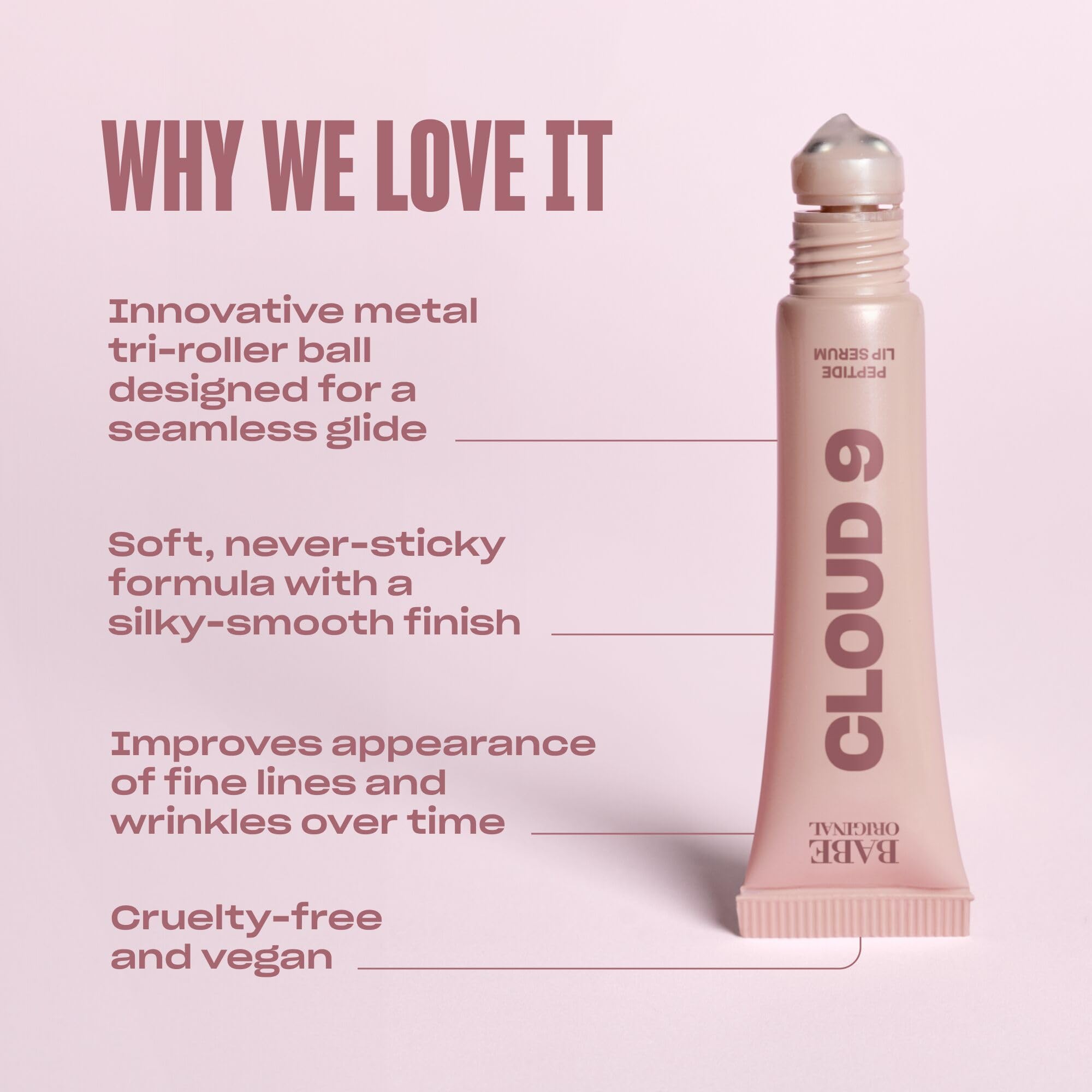 BABE ORIGINAL Cloud 9 Peptide Lip Serum - Hydrating Lip Treatment with Cloudberry Oil, Mushroom Extracts & Hyaluronic Acid for Dry Lips & Fine Lines | Vegan Lip Moisturizer for Smooth, Plump Lips | Perfect for Daily Use & Nighttime Lip Care Routine