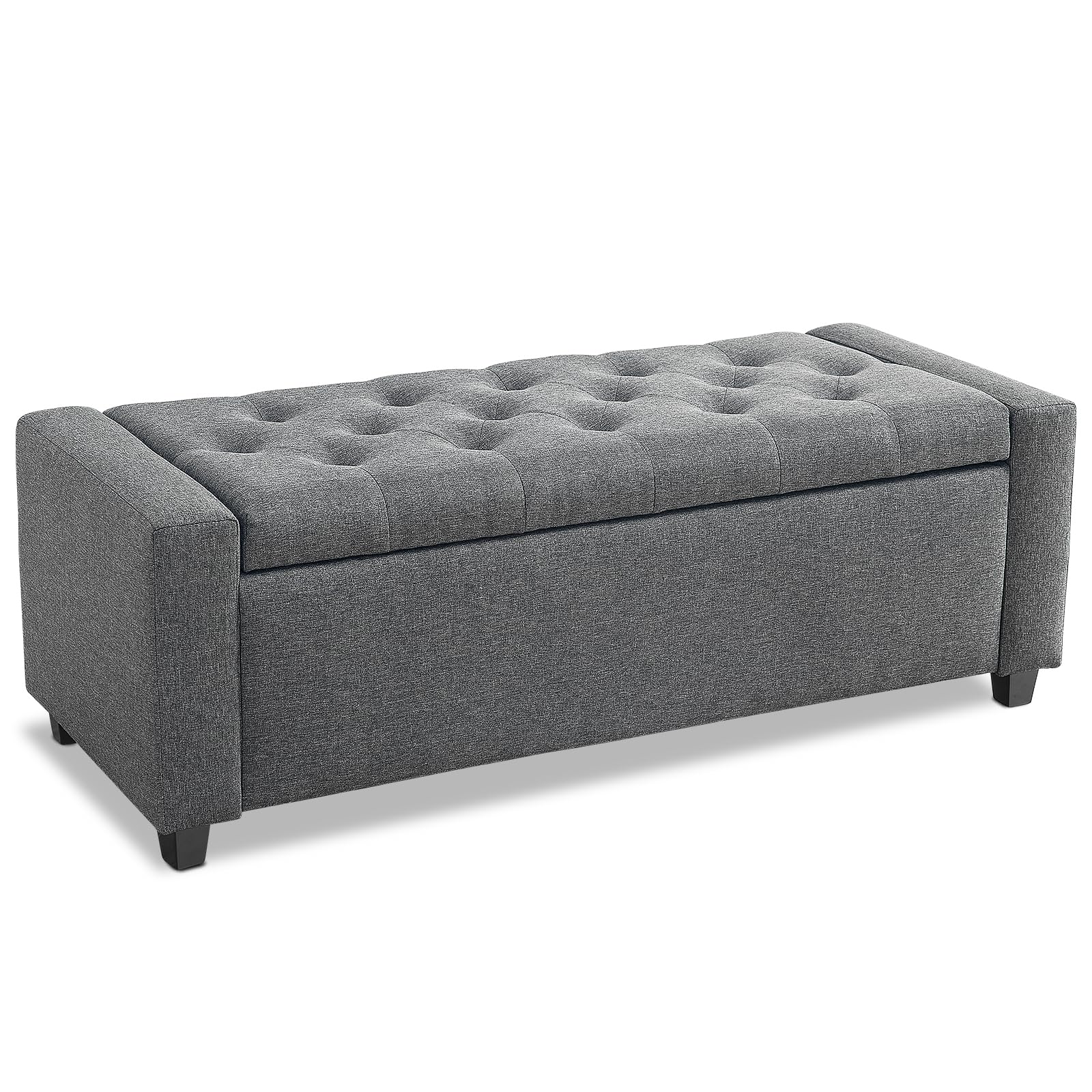 Redlife Storage Ottoman Bench - 19 x 48 x 16.5 Inch Button Tufted Bedroom Bench with 400LBS Capacity, Multi-Functional Storage Ottoman for Bedroom, Living Room & Entryway (Gray) - Perfect for Small Space Organization, Extra Seating & Home Decor