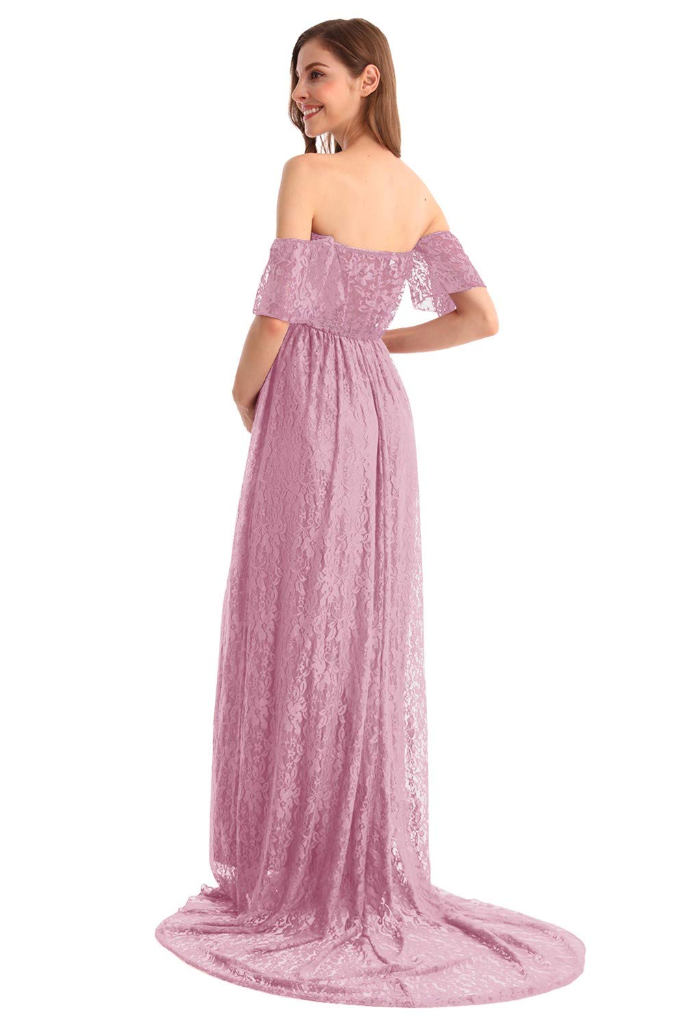 HIHCBF Women's Bohemian Lace Maternity Wedding Dress - Off-Shoulder Ruffle Sleeves for Baby Shower, Pregnancy Photo Shoot & Beach Wedding Gown