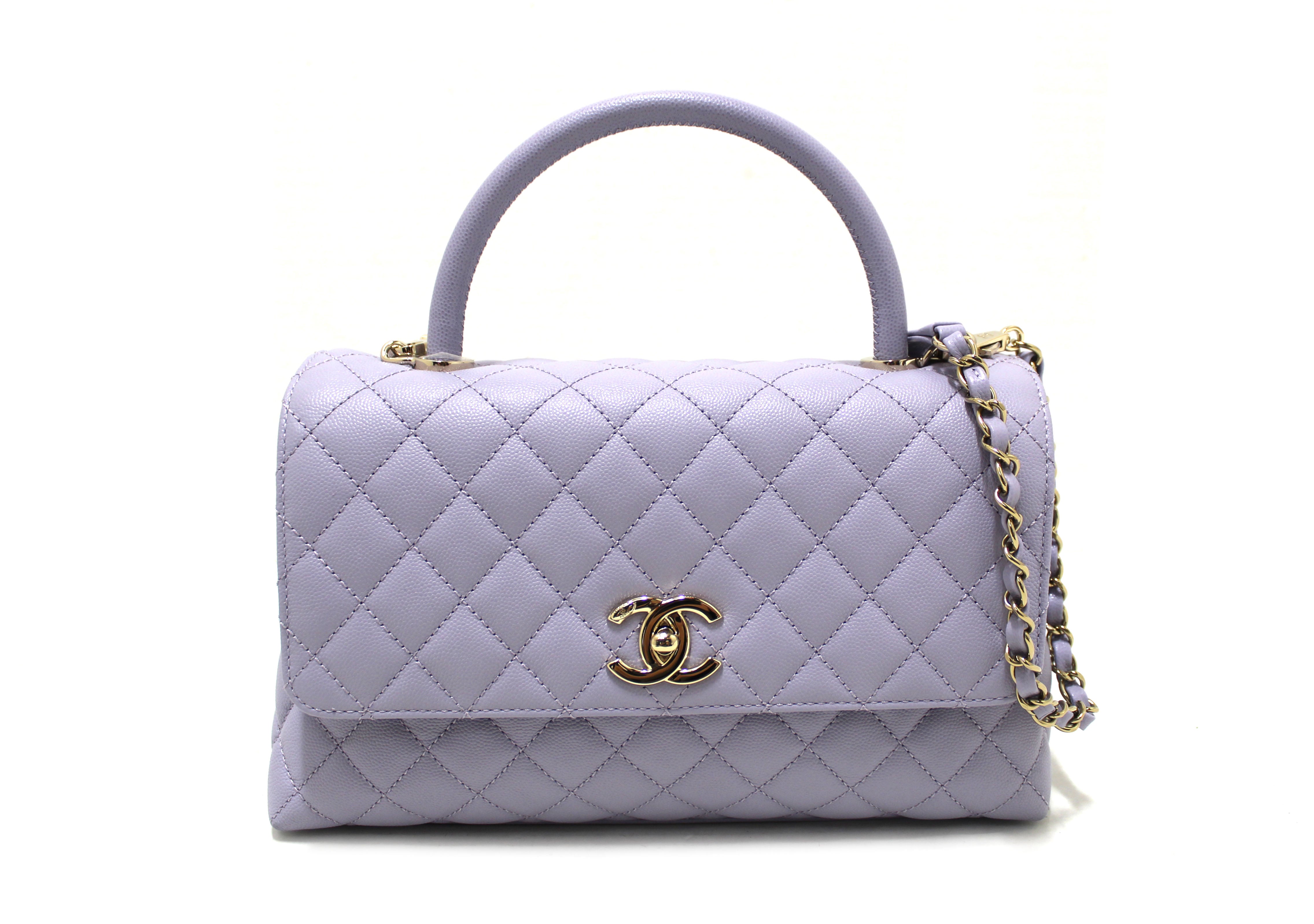 Authentic Chanel Light Purple Quilted Caviar Leather Medium CoCo Handle Flap Bag - Luxury Designer Handbag for Women, Perfect for Parties, Weddings & Special Occasions