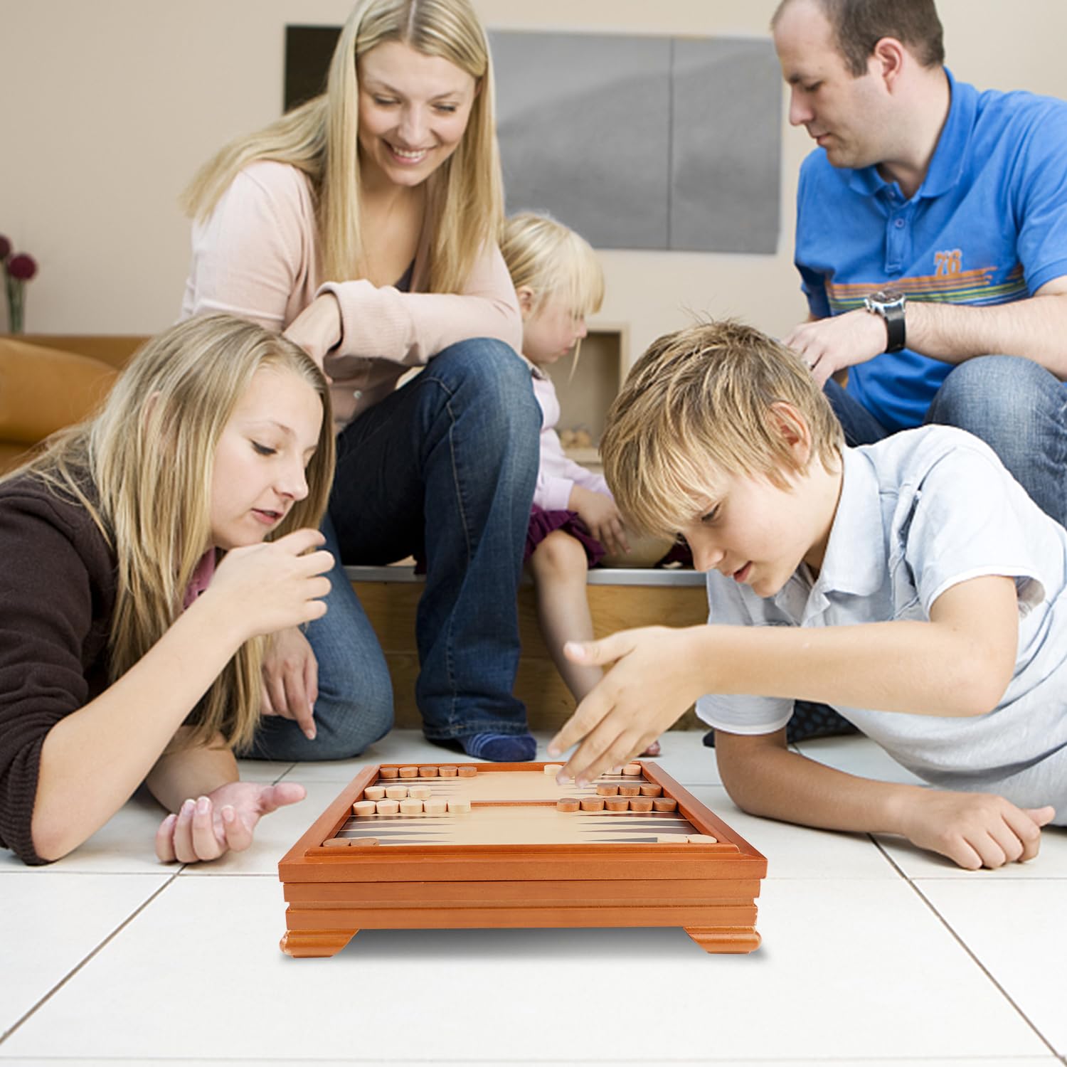 GSE 7-in-1 Wooden Game Set - Chess, Checkers, Backgammon for Family Game Night
