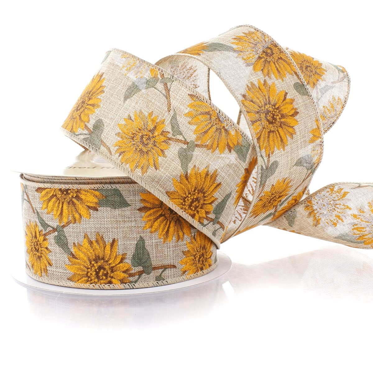 2.5 Inch Wired Sunflower Burlap Ribbon - 10 Yards Bulk Roll for Gift Wrapping, DIY Crafts, and Home Decor