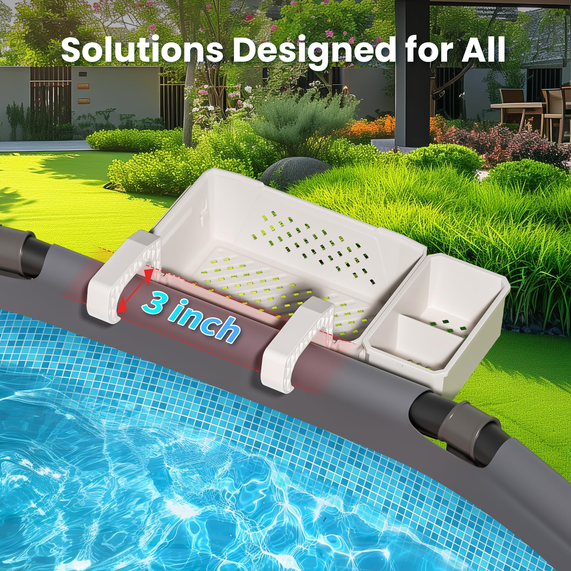 2 Sets of Poolside Storage Baskets with Cup Holders - Fits 3-Inch or Smaller Top Rails - Durable Grey Above Ground Pool Accessories - Perfect for Drinks, Towels & Pool Toys Storage