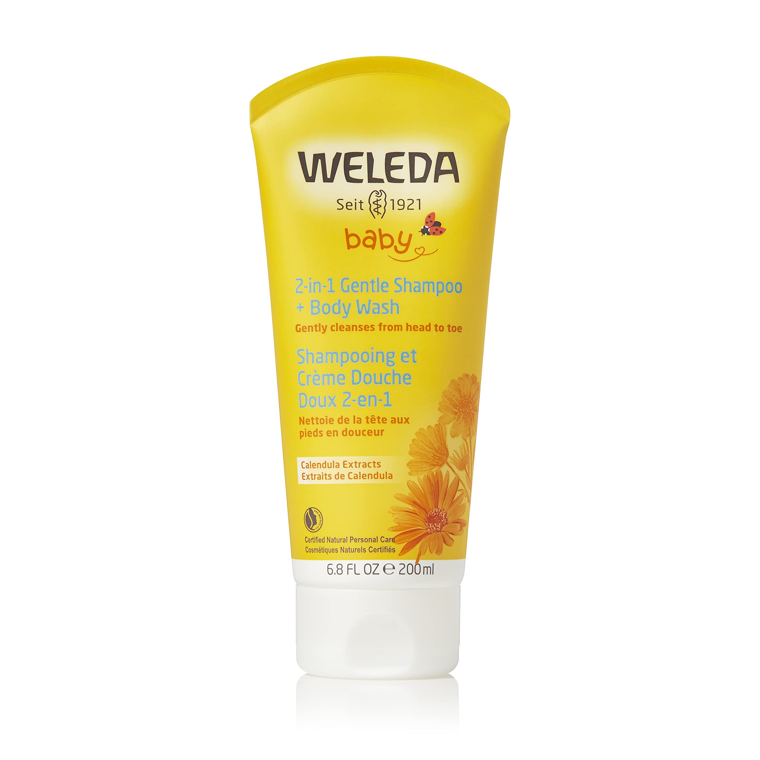 Weleda Baby Calendula 2-in-1 Gentle Shampoo & Body Wash - 6.8 fl oz | Organic Plant-Based Cleanser with Calendula & Sweet Almond Oil | Hypoallergenic for Sensitive Skin | Perfect for Newborns & Toddlers Bath Time