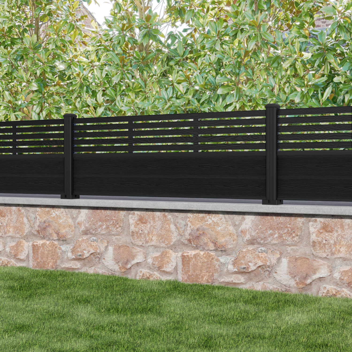 Classic Black Aspen Fence Panel with Aluminum Posts - Durable Outdoor Privacy Fence for Backyard, Garden, and Property Boundaries