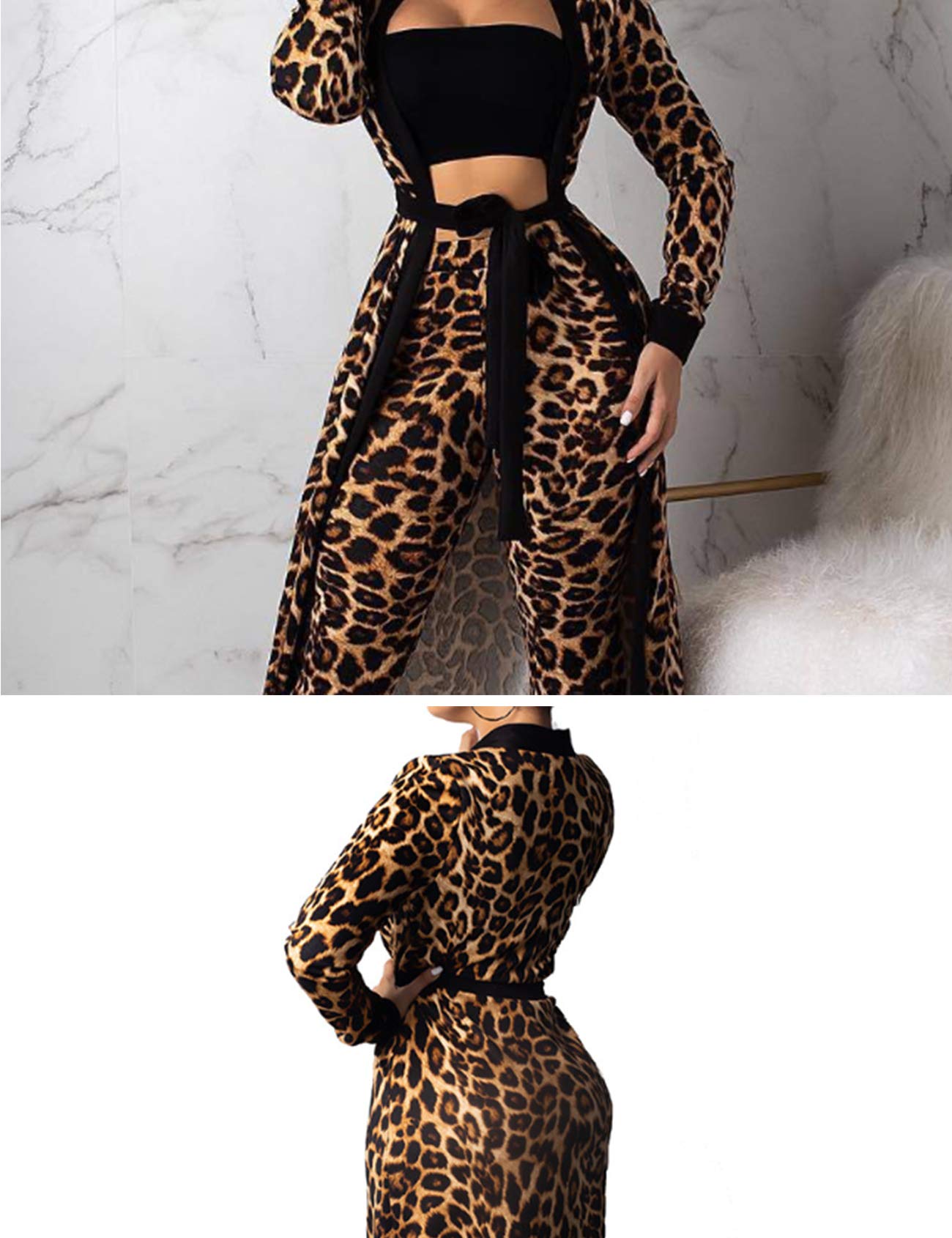 Women's Fashion Outfits - Tube Top, Leopard Print Cardigan & Pants Set | Trendy Casual Wear for Party, Date Night & Everyday Outfits