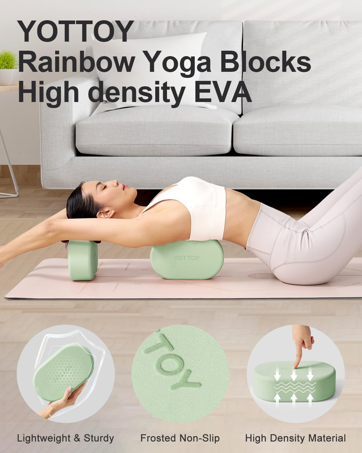YOTTOY Non-Slip Foam Yoga Blocks (2-Pack) - Premium Yoga Bricks for Women & Kids - Ideal for Yoga, Pilates, Stretching & Home Workouts - Supportive & Comfortable Exercise Accessories