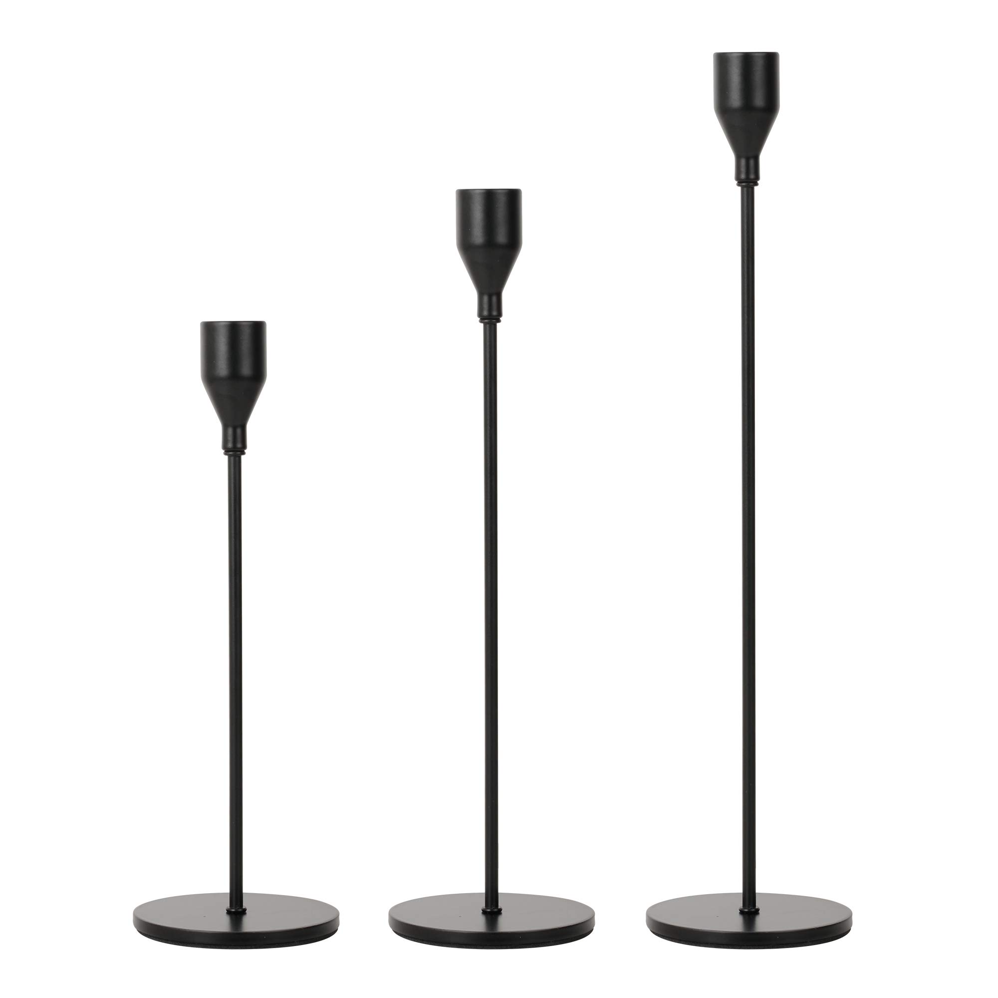 Lobolighting Black Candlestick Holders Set of 3 - Modern Farmhouse Taper Candle Holders for Fireplace Mantel, Dining Table Centerpiece, Wedding & Holiday Decor - Elegant Home Decoration for Christmas, Thanksgiving & Everyday Use
