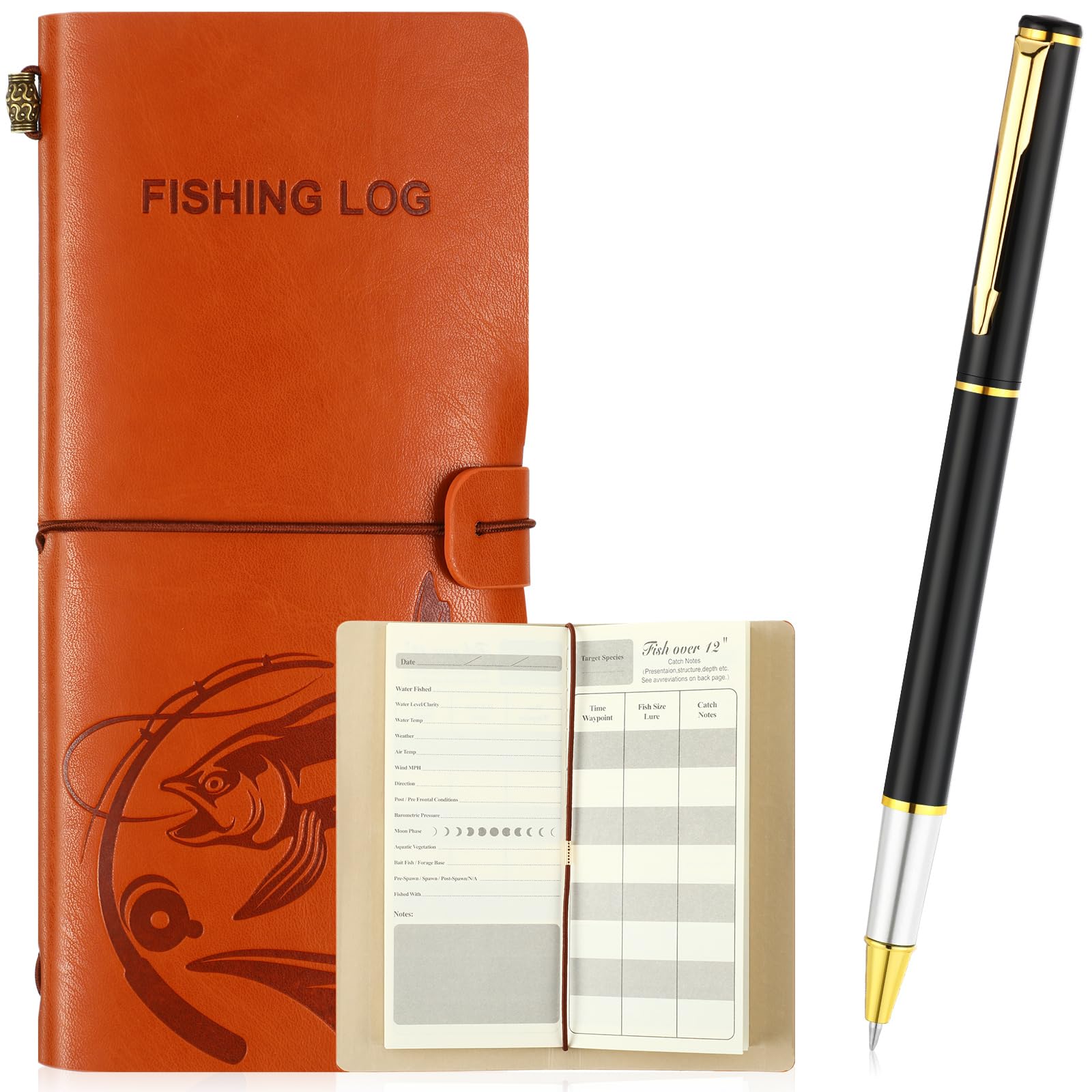 Glenmal Fishing Log Book with Pen - Fishing Journal Notebook for Men, Dad, Husband - Record Fishing Details & Memories - Perfect Gift for Father's Day, Birthday - 96 Pages - Ideal for Anglers, Outdoorsmen & Fishing Enthusiasts