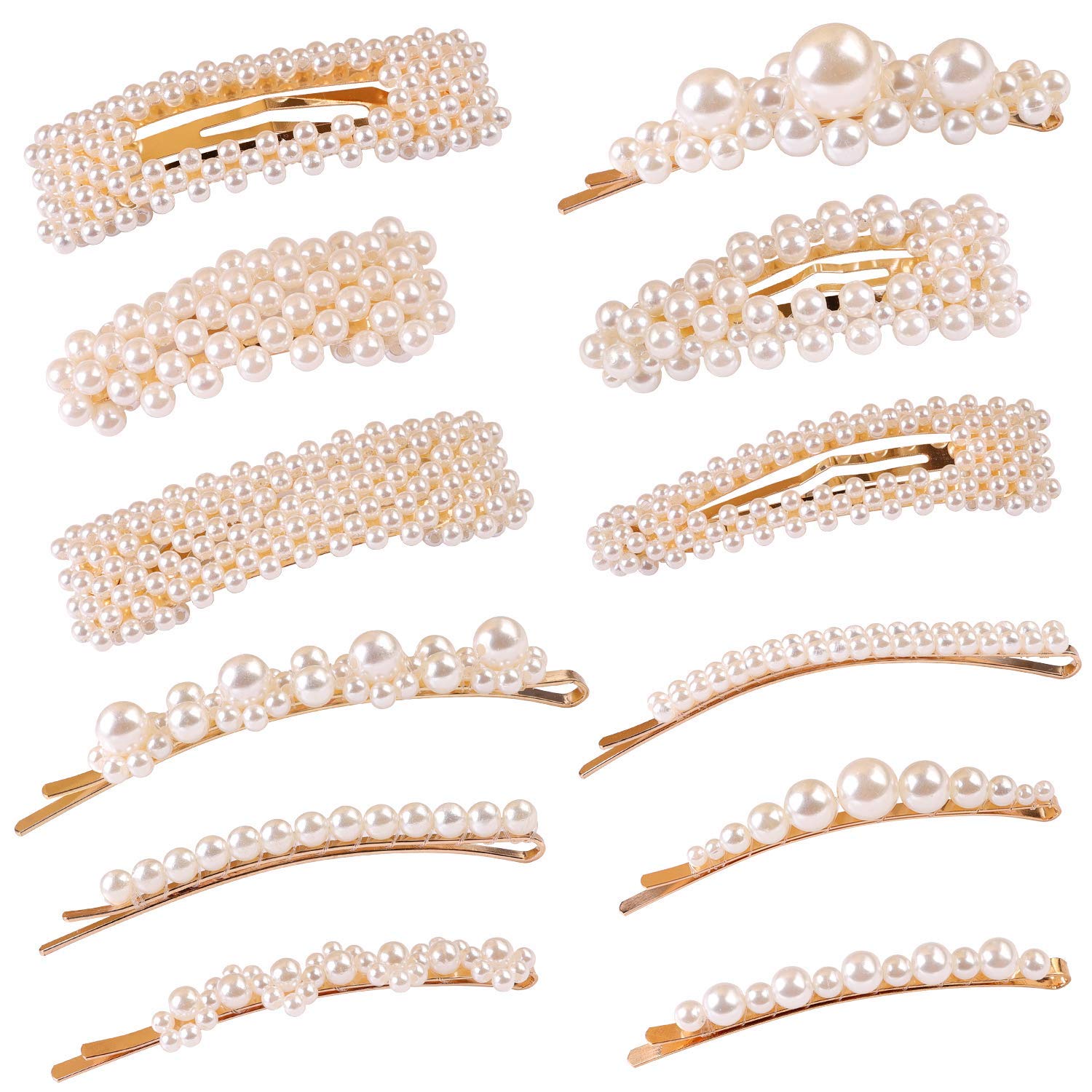 FAMEZA 12 Pcs Elegant Pearl Hair Clips for Women - Large Hair Barrettes & Bobby Pins Set - Handmade Fashion Hair Accessories for Wedding, Party & Everyday Use - Perfect for Bridal, Prom, Office & Casual Styling
