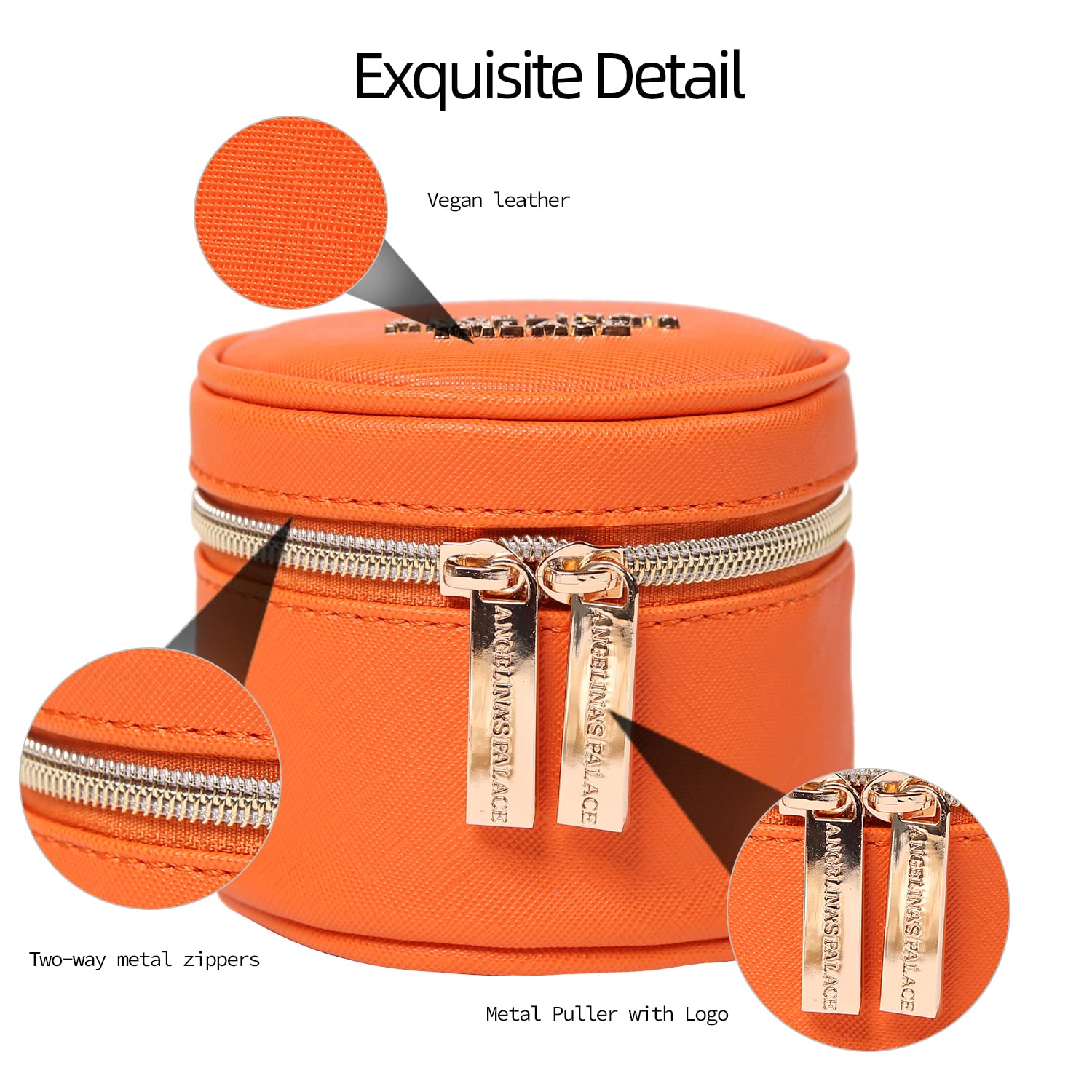 Angelina's Palace Round Jewelry Organizer Travel Case - Vegan Leather Jewelry Box for Necklaces, Earrings, Bracelets & Rings - Bridesmaid Gift Idea (Light Terracotta) - Perfect for Travel, Home Storage & Wedding Accessories