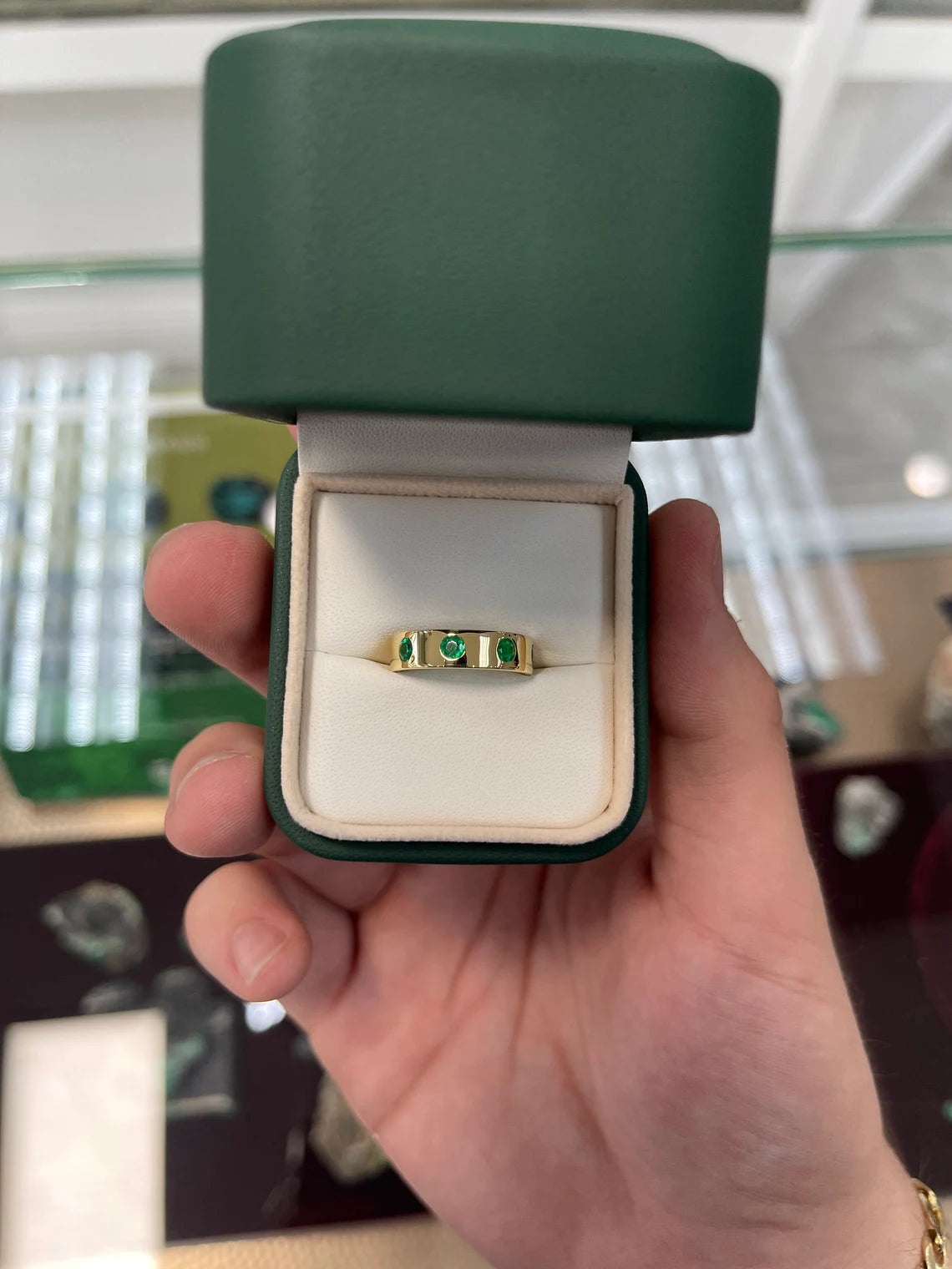 0.50tcw 18K Gold Round Colombian Emerald Bezel Solid Wedding Band Ring for Women - Perfect for Engagement, Anniversary, and Bridal Jewelry Gifts