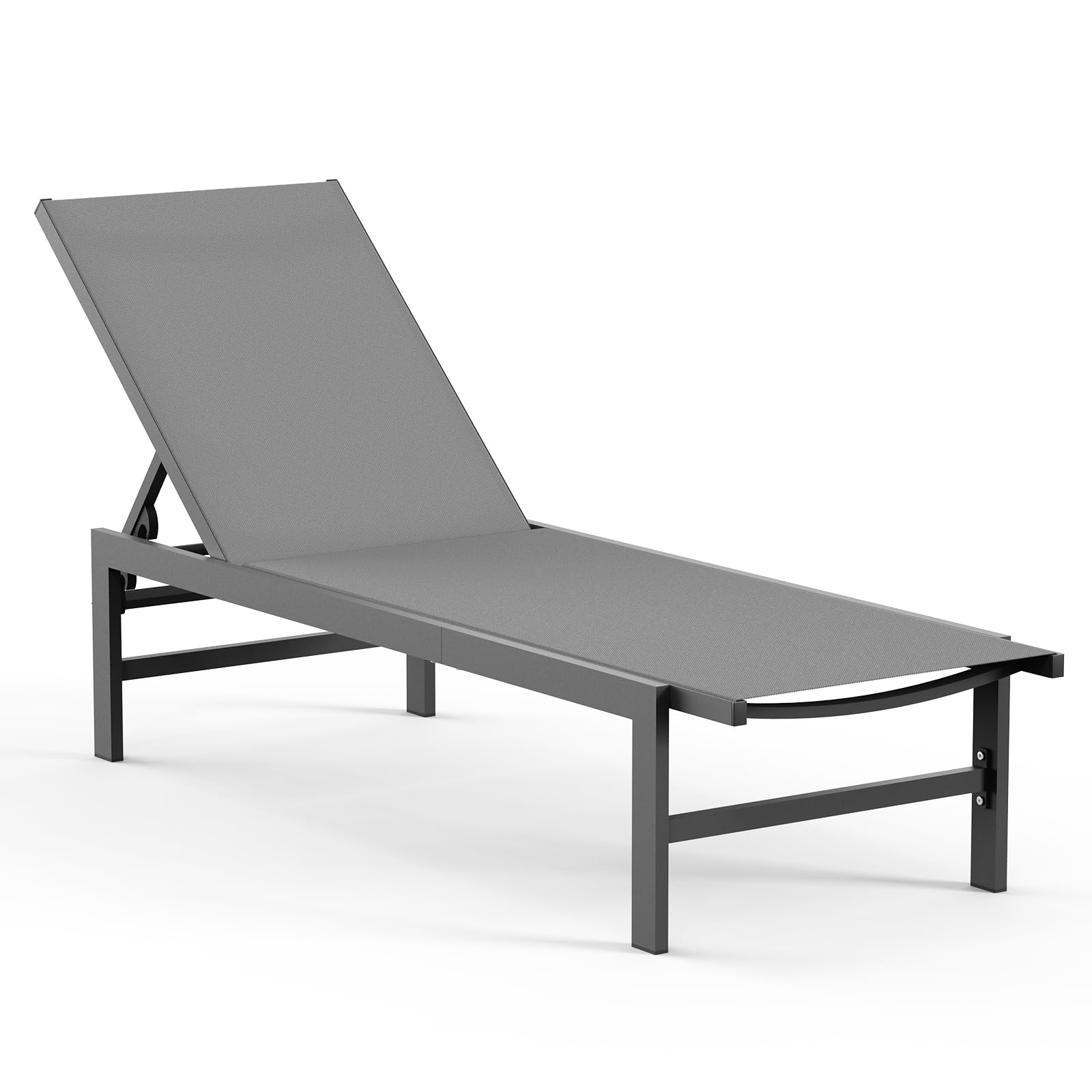 5-Position Reclining Aluminum Outdoor Lounge Chair for Poolside, Backyard, Deck & Lawn - Durable Patio Chaise Lounge in Dark Gray - Perfect for Sunbathing, Relaxing & Outdoor Lounging