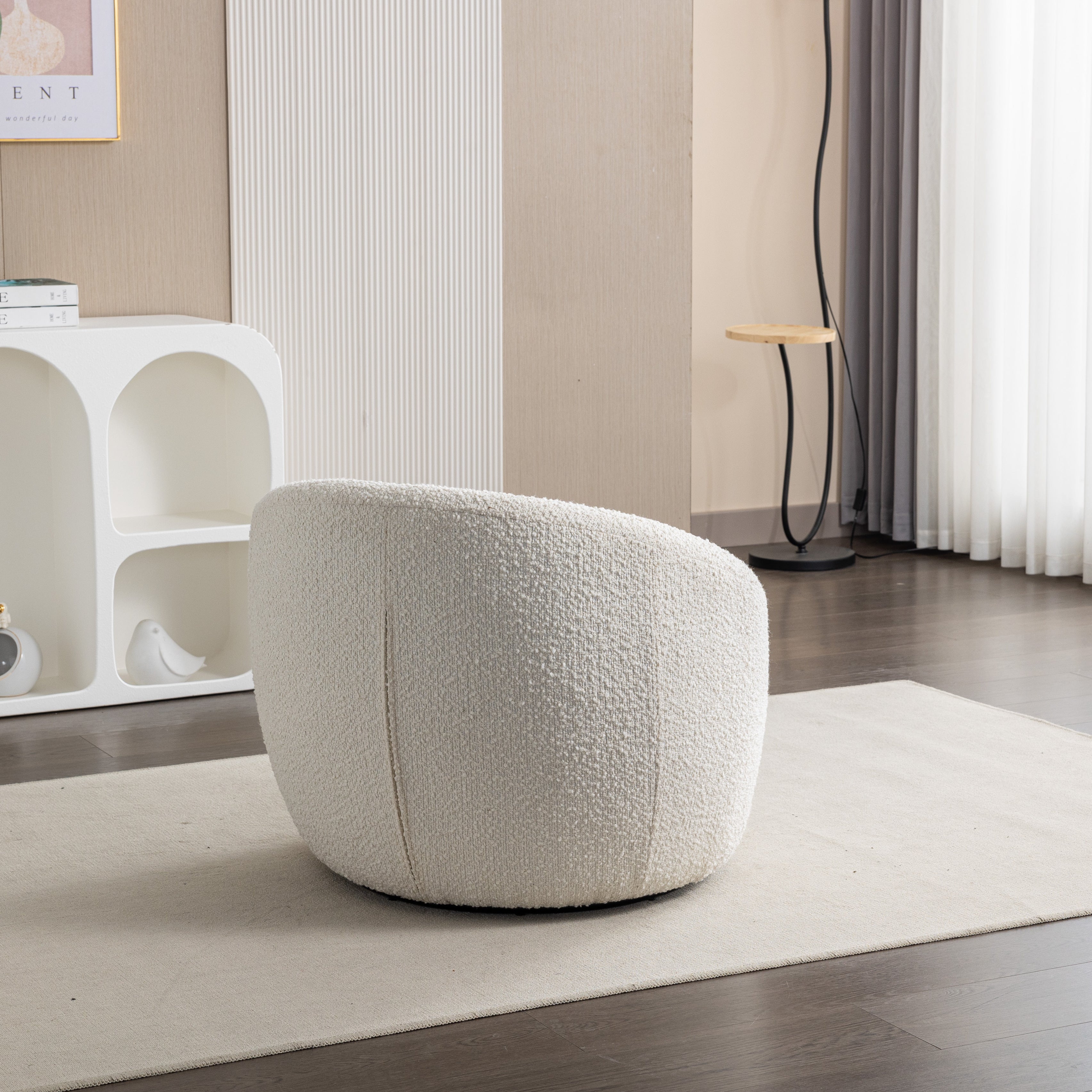 Roundhill Furniture Winnie Modern Barrel Chair - 360° Swivel Accent Chair with Upholstered Seat & Metal Base for Living Room, Bedroom or Office