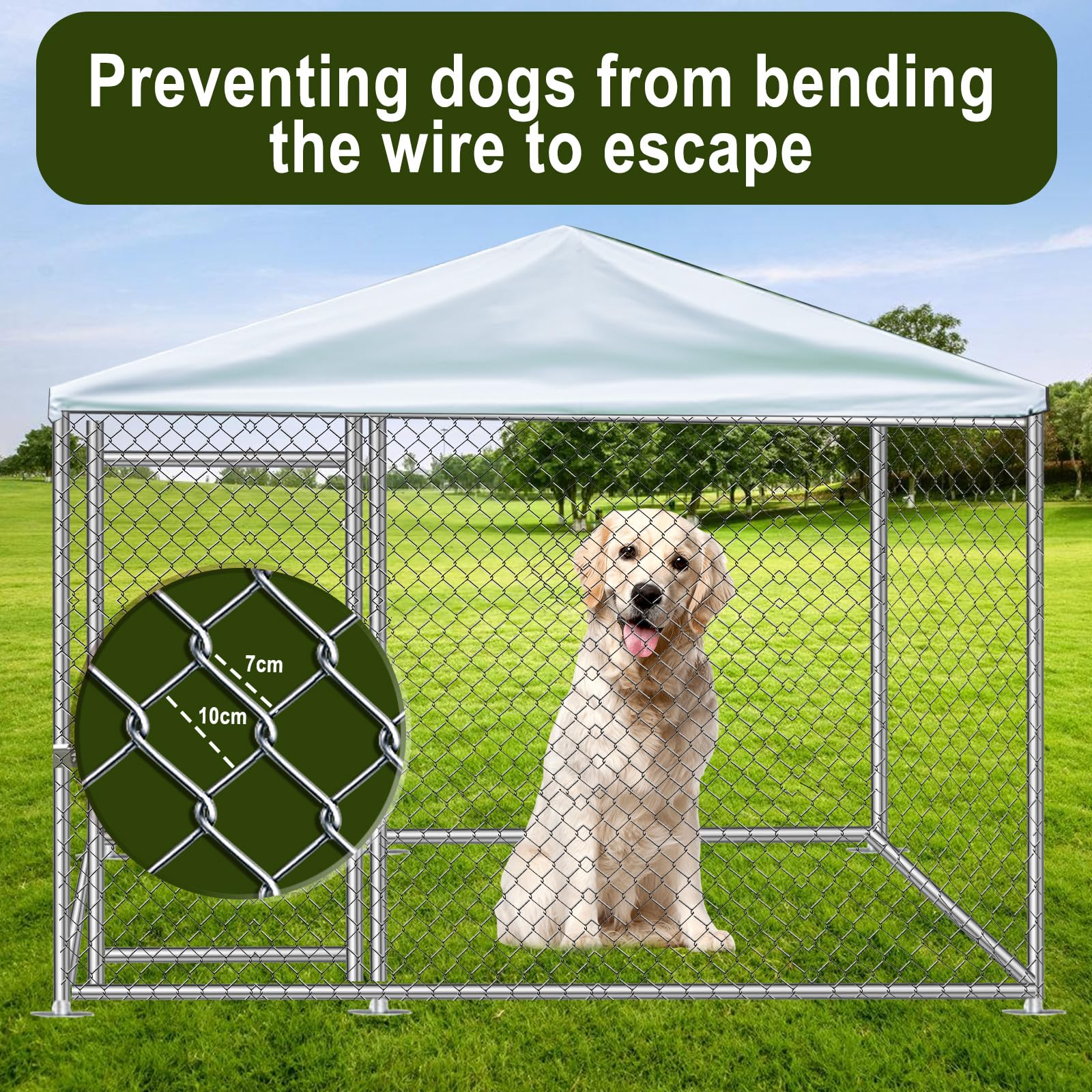 Large Outdoor Dog Kennel with Waterproof Cover & Roof - Durable Dog Pen for Backyard, Patio & Camping | Weatherproof Pet Shelter for Medium & Large Dogs
