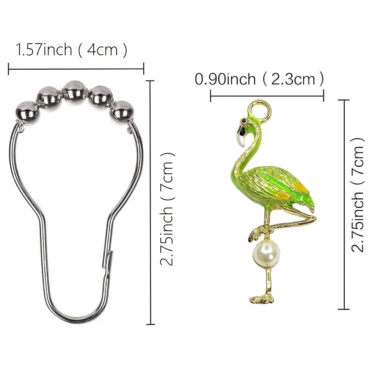 12 Pack Flamingo Shower Curtain Hooks - Stainless Steel Rustproof Bathroom Accessories with Fluorescent Green Finish | Perfect for Tropical Beach Themed Bathrooms, Kids' Rooms & Coastal Home Decor