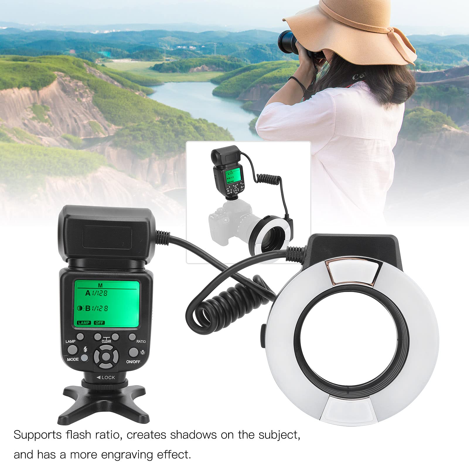 TTL Macro Flash with Adapter for Nikon D7000 D5200 D5000 D3200 D3100 D90 D300S D600 - Auto Focus Camera Flashlight for Close-Up Photography & Product Shooting