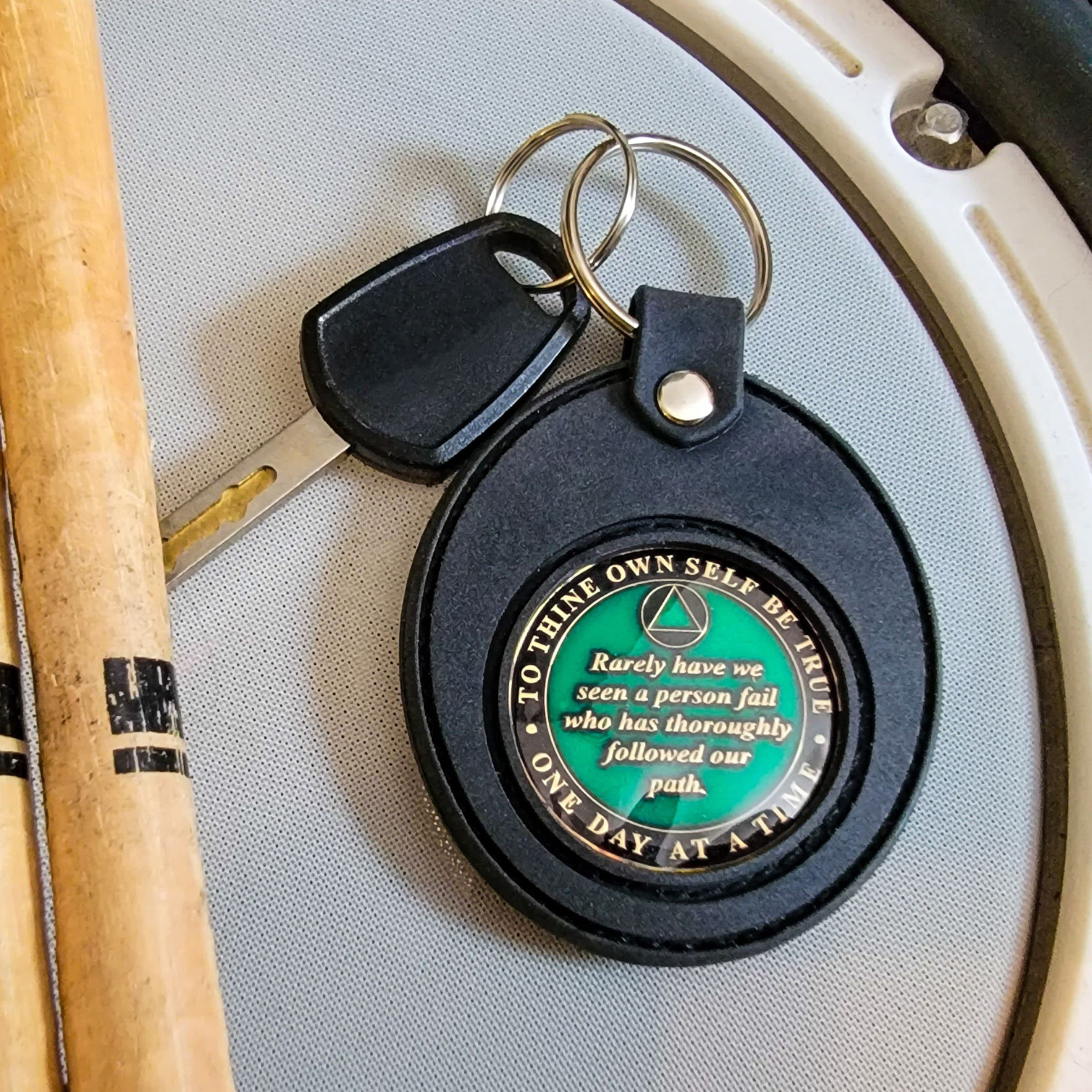 AA Coin Holder Keychain - Displays Both Sides of Sobriety Chips, Medallions & Recovery Tokens | Waterproof Scratch-Resistant Silicone Key Ring for Apple AirTag (Black) - Perfect for 12-Step Meetings, Travel & Daily Sobriety Reminder