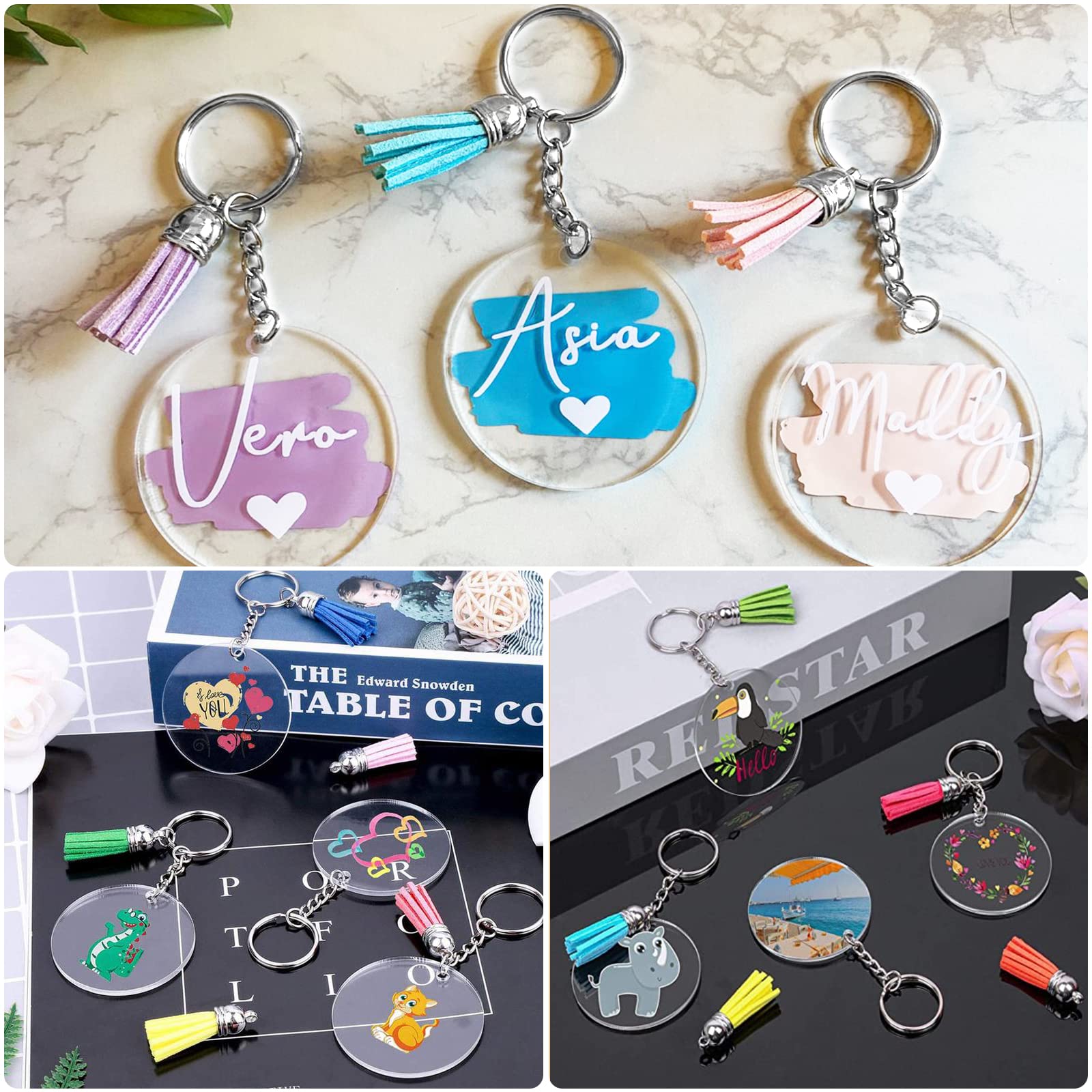 ZOCONE 144 PCS 2 Inch Clear Acrylic Keychain Blanks Set - Bulk DIY Craft Supplies with Key Rings, Display Cards, Packaging Bags, Jump Rings & Tassels - Perfect for Vinyl Keychains, Earrings & Handmade Jewelry Making - Great for Gifts, Party Favors & Craft Projects