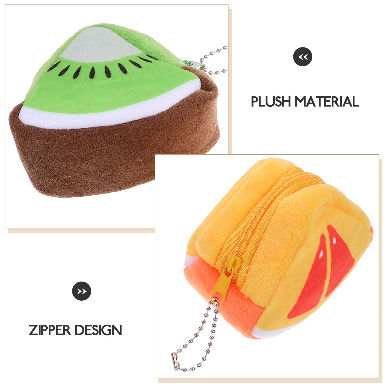 STOBOK 4-Piece Cute Fruit Coin Purse Set - Plush Triangle Wallet with Watermelon, Orange, Dragon Fruit & Kiwi Patterns - Mini Pouch for Kids, Teens & Women - Perfect for School, Travel & Gift Giving