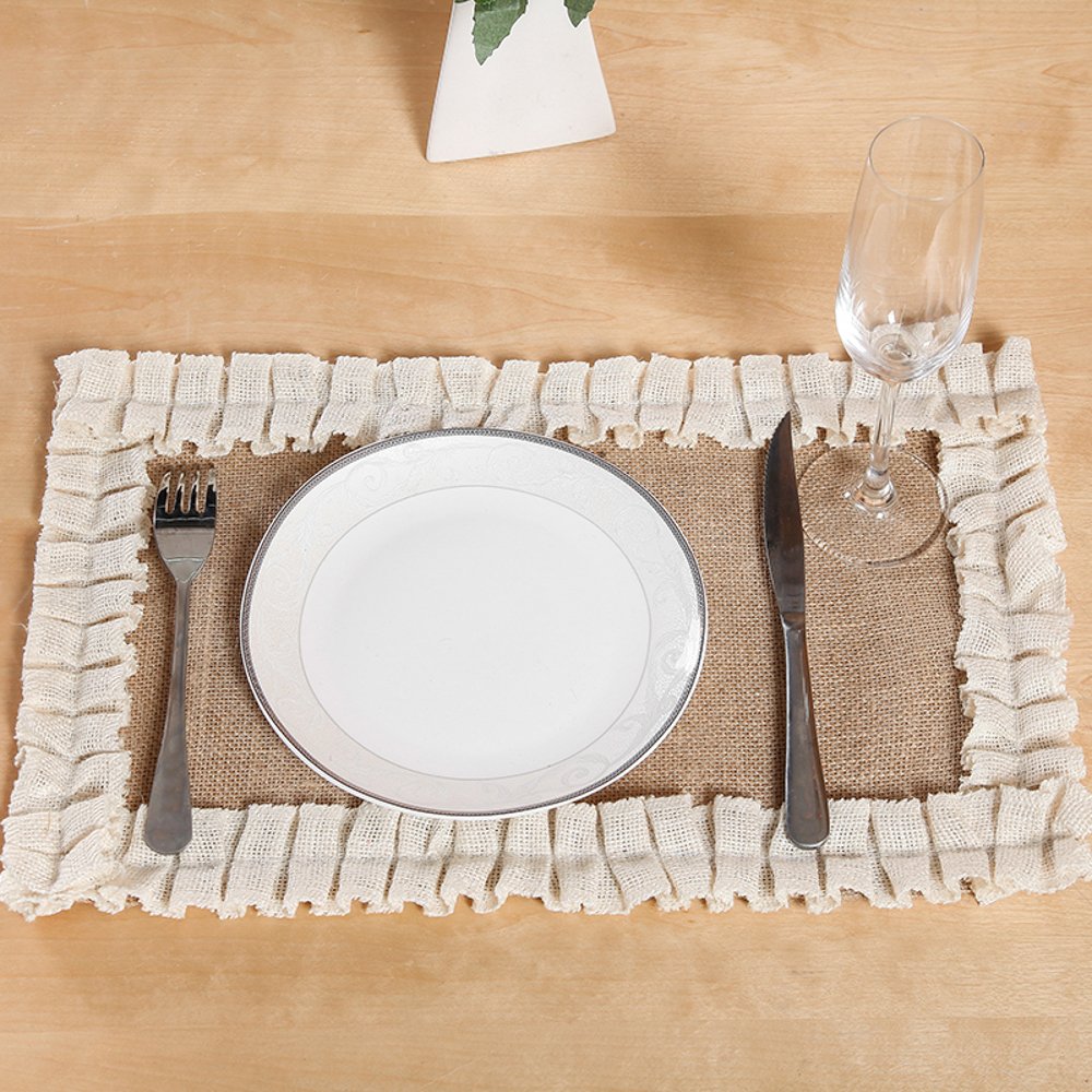 4-Piece Beige Burlap Placemats Set - 12