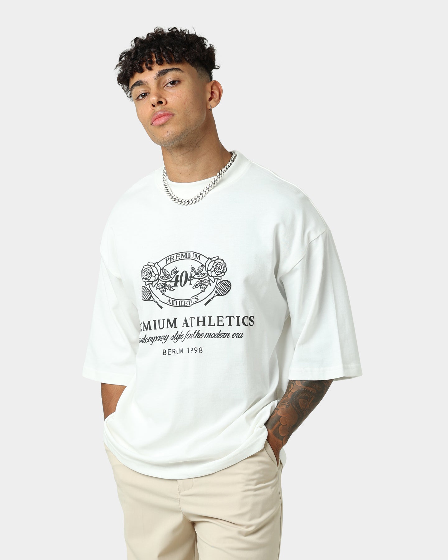 404 Premium Athletics Heritage T-Shirt for Men & Women - Vintage Style Cotton Tee - Off White - Casual Wear, Gym, Workout & Street Fashion