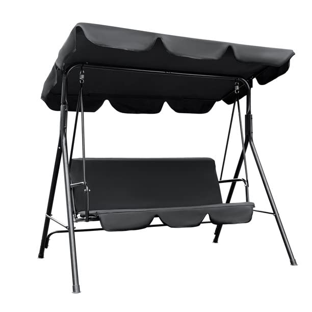 2-Person Outdoor Porch Swing Chair with Canopy - 3-Seat Patio Hanging Glider, Weather-Resistant Powder-Coated Steel Frame & Removable Cushions for Garden, Backyard, Deck - Perfect for Relaxing, Lounging & Enjoying Nature