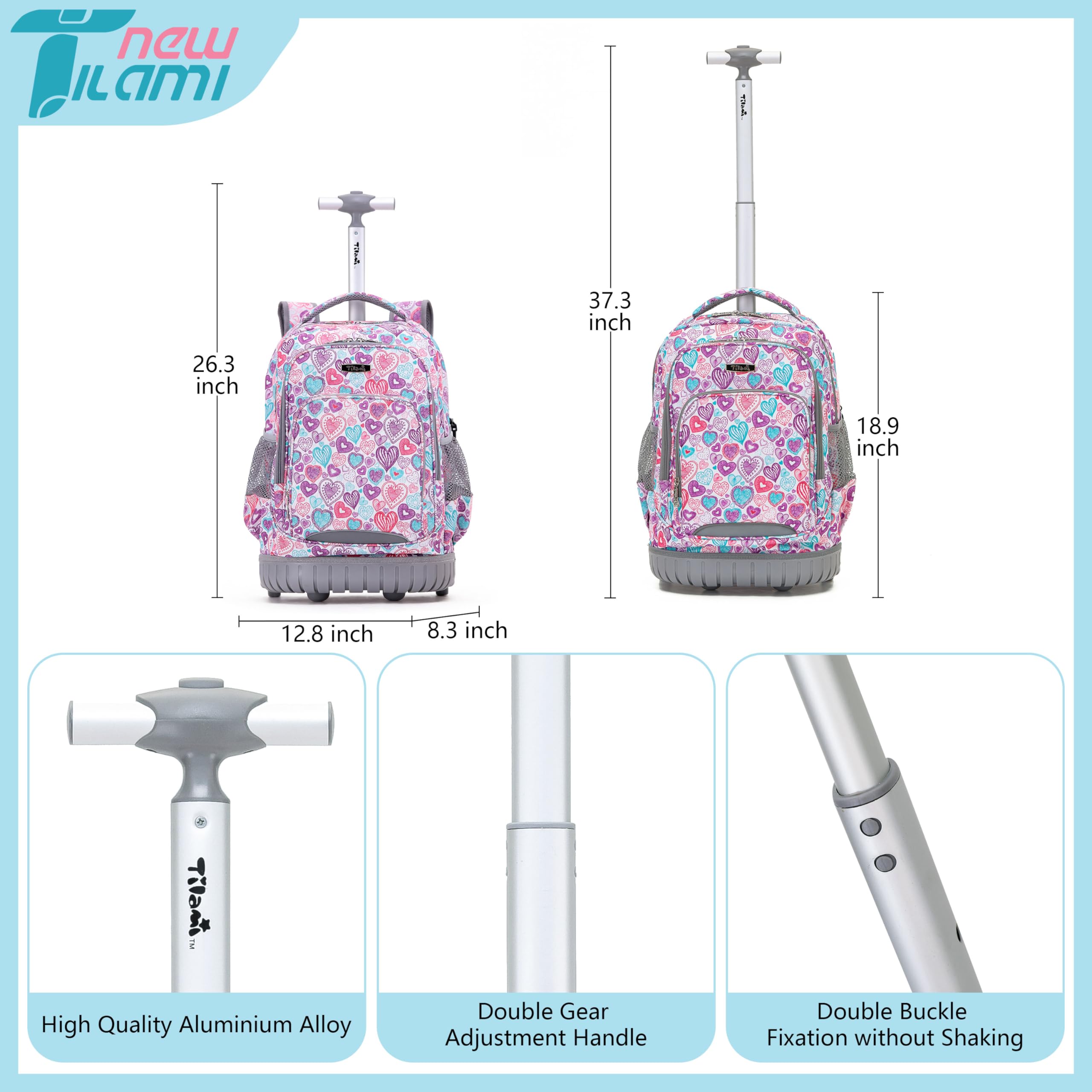 TILAMI 18 Inch Rolling Backpack for Kids - Wheeled Laptop Backpack with Extendable Handle, Durable School Backpack for Travel, College & Airplane Carry-On (Ideal for School, Commuting & Family Trips)