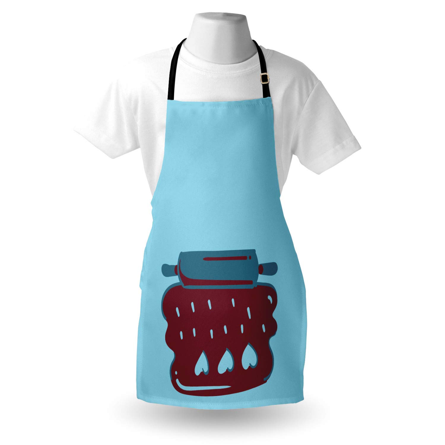 Ambesonne Personalized Chef Apron - Cartoon Baking & Cooking Design with Colorful Rolling Pin Dough Motif - Adjustable Neck Unisex Kitchen Bib for Adults - Perfect for Home Cooking, Baking Classes & BBQ Parties - Sea Blue