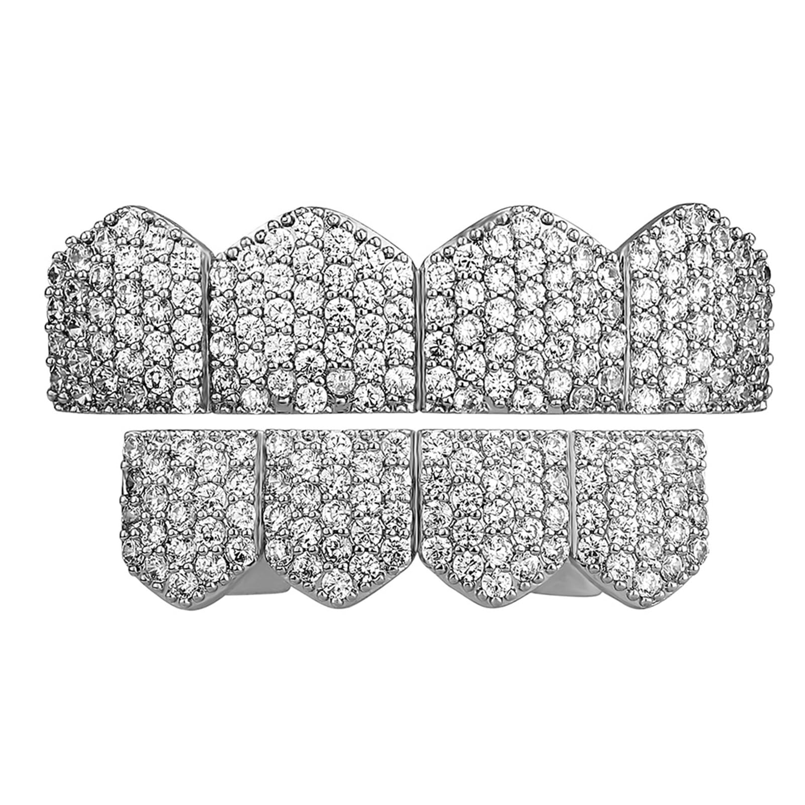 JINAO 4 Teeth Grillz - 14K Gold Plated Silver Hip Hop Grillz for Men & Women | Top & Bottom Tooth Jewelry | Perfect for Parties, Concerts & Rap Performances