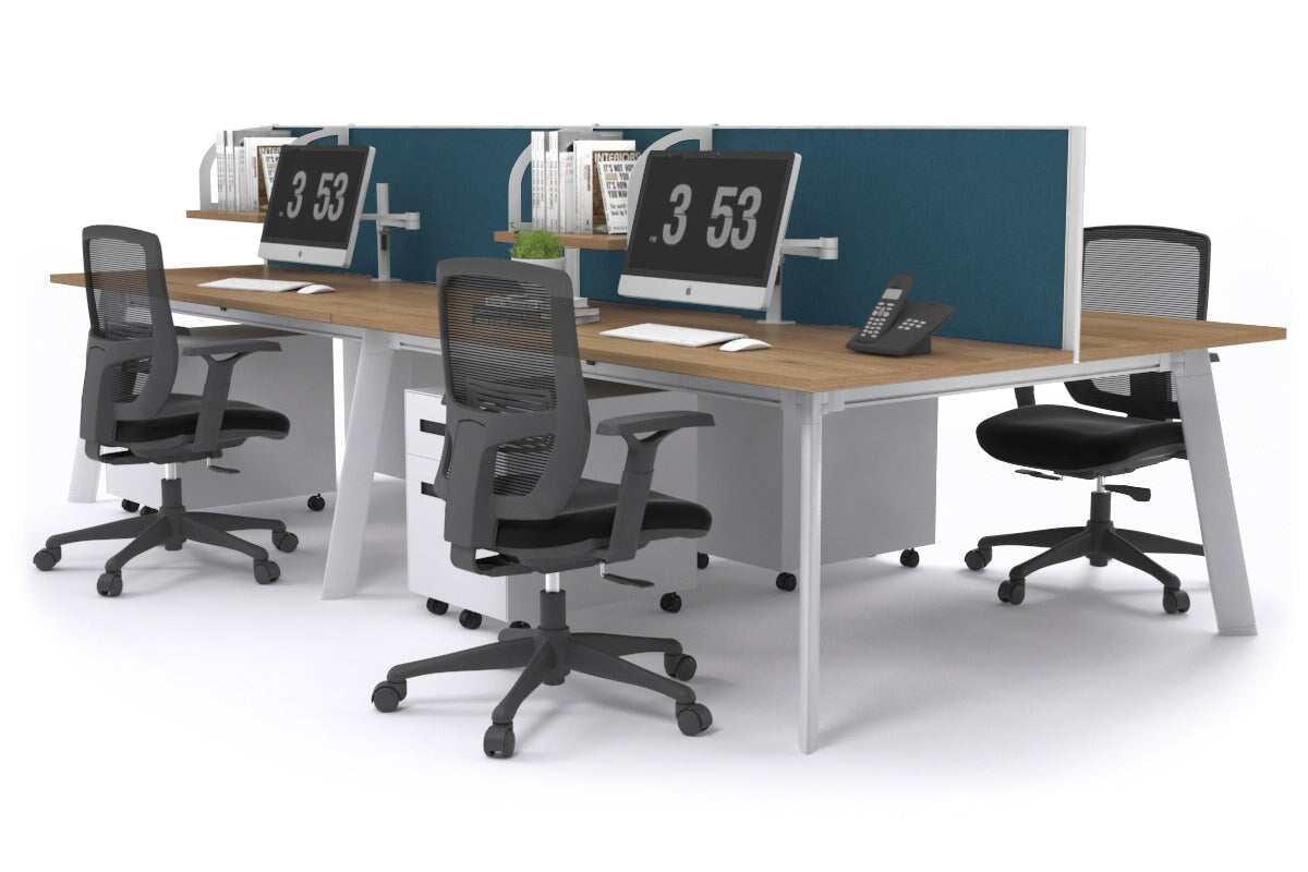 4-Person Workstation with White Frame - 1400L x 700W - Office Desk for Team Collaboration & Shared Workspace - Perfect for Open Offices, Coworking Spaces & Home Offices