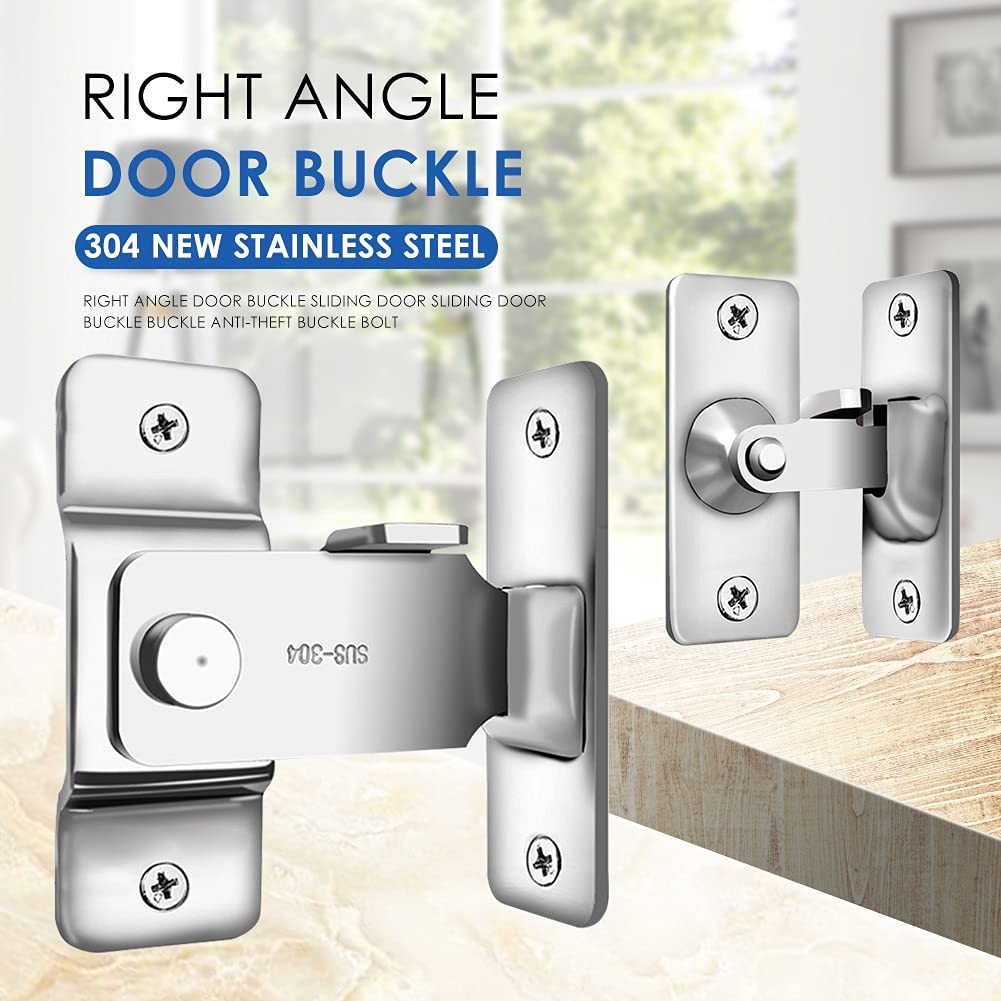 90 Degree Stainless Steel Door Latch - Right Angle Sliding Door Lock for Home Safety, Furniture Hardware Accessories (Medium Size) - Secure Cabinets, Closets & Sliding Doors