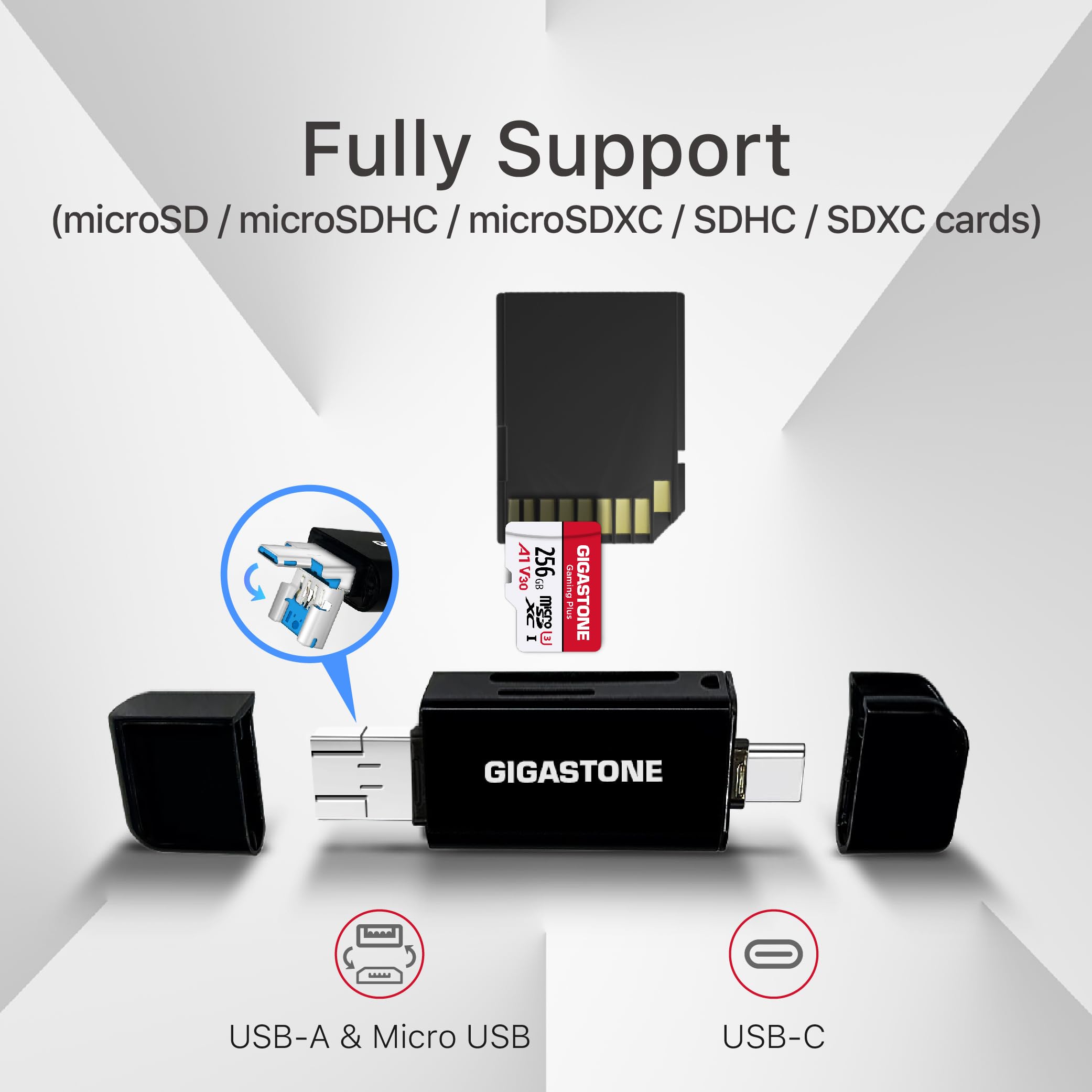 GIGASTONE 1TB Micro SDXC Card with USB-C Reader - UHS-I U3 A1 V30 for Nintendo Switch, 4K Video, Gaming, 150MB/s Speed - Includes Adapter - Perfect for Gaming Consoles, Action Cameras & Drones