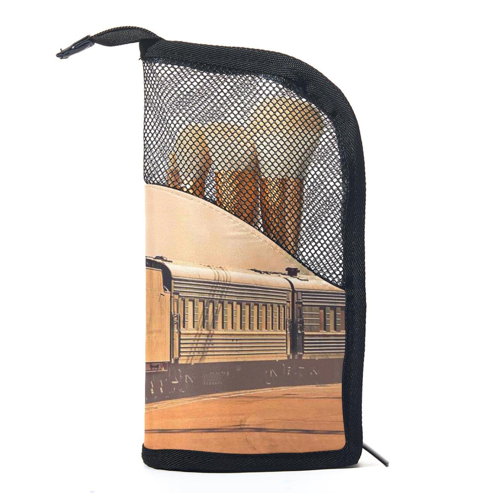12-Piece Makeup Brush Organizer Bag with Portable Holder Case - Perfect for Travel, Home & Professional Makeup Artists | Traditional Steam Train Design