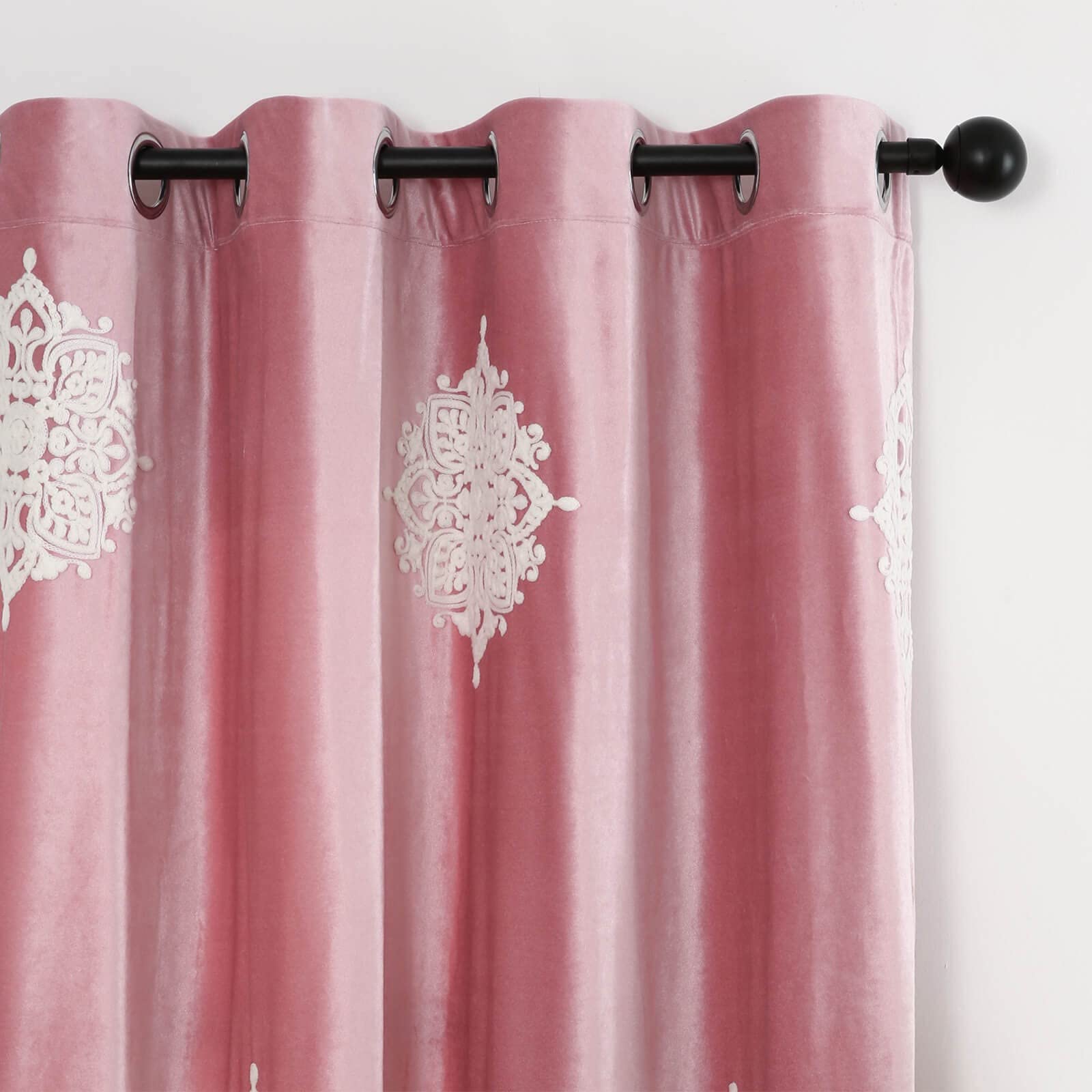 Blackout Curtains 96 Inch Long - Pink Room Divider Privacy Drapes with White Floral Pattern for Bedroom, Dormitory & Window Treatments | 2 Panels Set | Light Blocking, Noise Reducing & Thermal Insulating for Better Sleep & Privacy